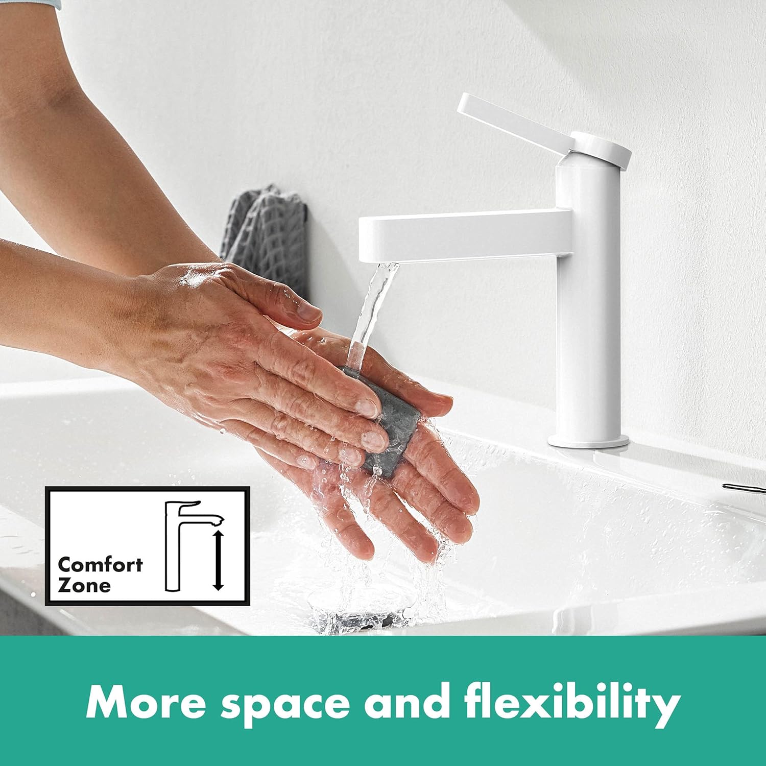hansgrohe Finoris single lever basin mixer 110 CoolStart with Push-Open matt white, 76024700