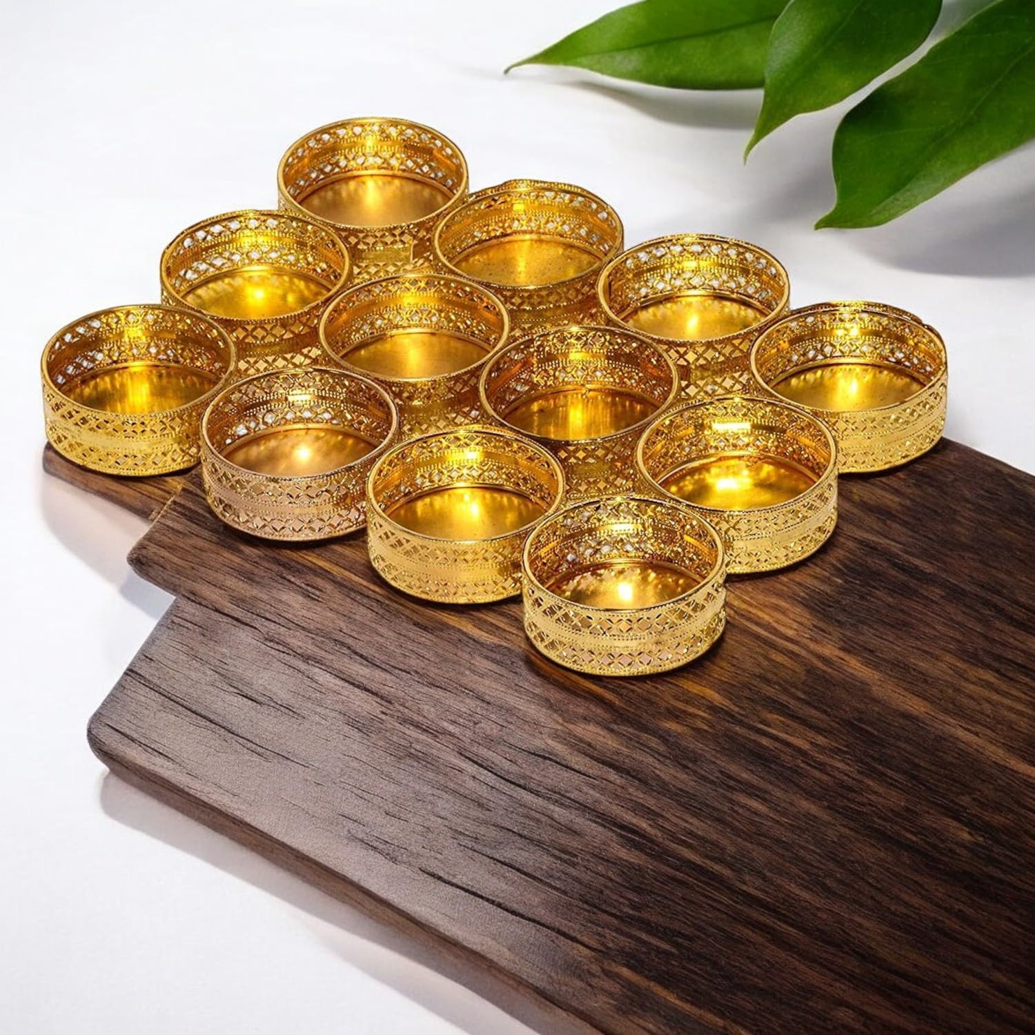 NRSON® Metal Tealight Candle Holder Stands Round for Diwali Decoration,Home Decoration Pooja thali (Set of 6 Candle Holder) 1
