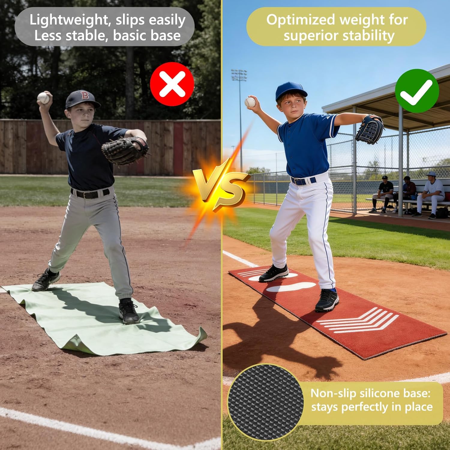 Softball Pitching Mat,Wear-Resistant Portable Training Mat for Batting Stance Practice,Indoor/Outdoor Practice Baseball Strike Zone Mat for Youth Beginners,54" L x 12" W