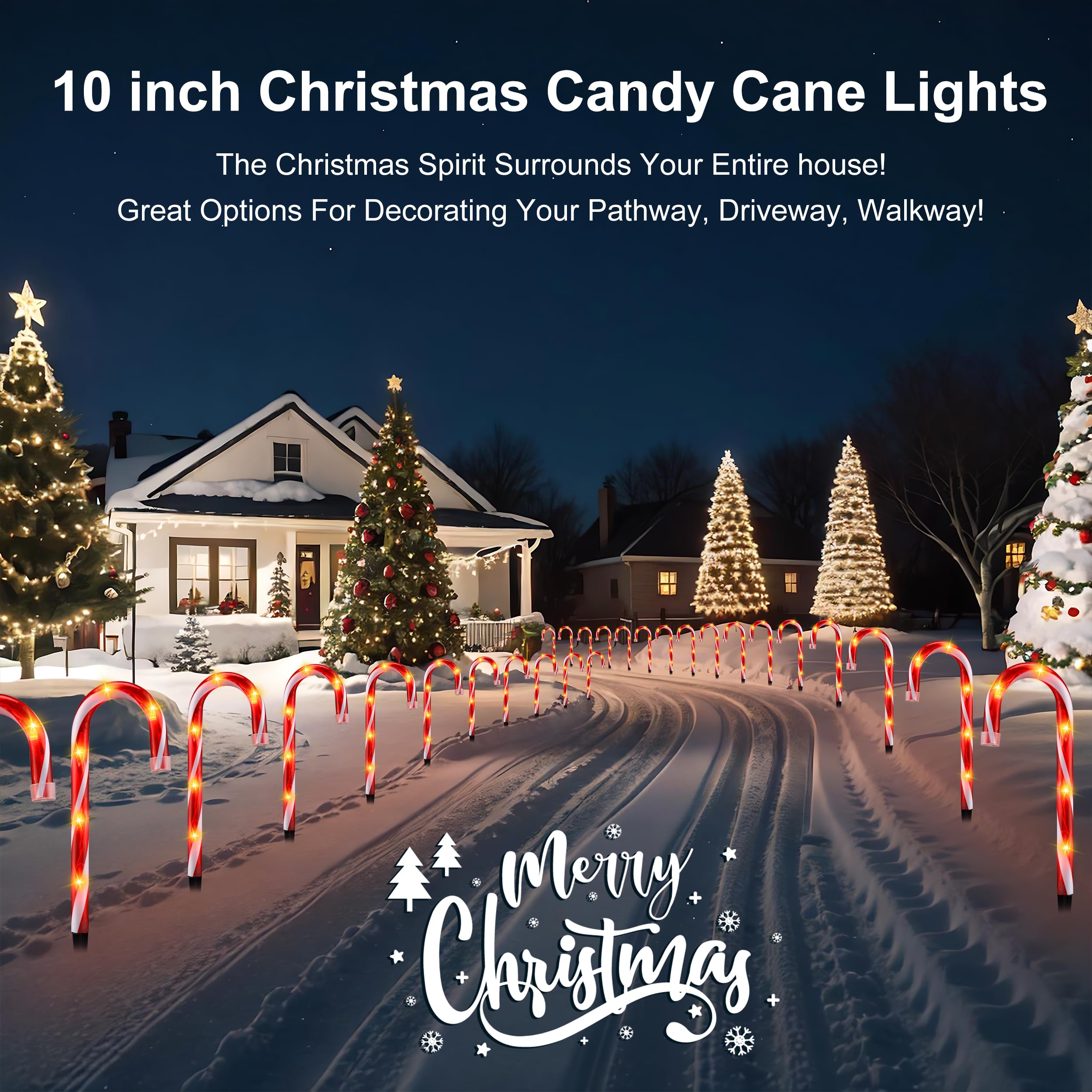 Luces de bastón de caramelo, paquete de 10 luces de camino de bastón de caramelo, 10 pulgadas, color rojo claro, bastón de caramelo para exteriores, decoración de Navidad para pasarela, entrada, acera 3
