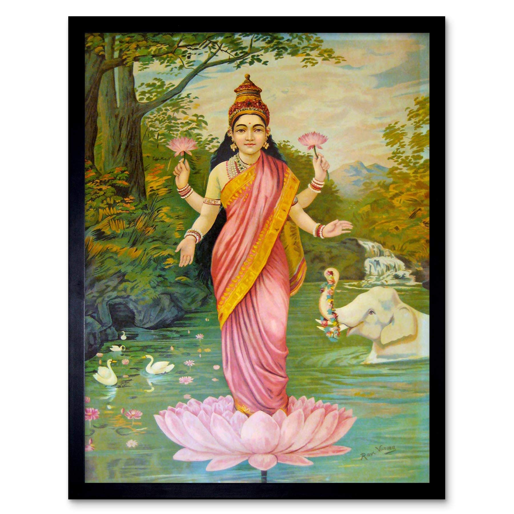 Artery8 Painting Varma Goddess Lakshmi Home Decor 12X16" Framed Wall Art Print from B&Q
