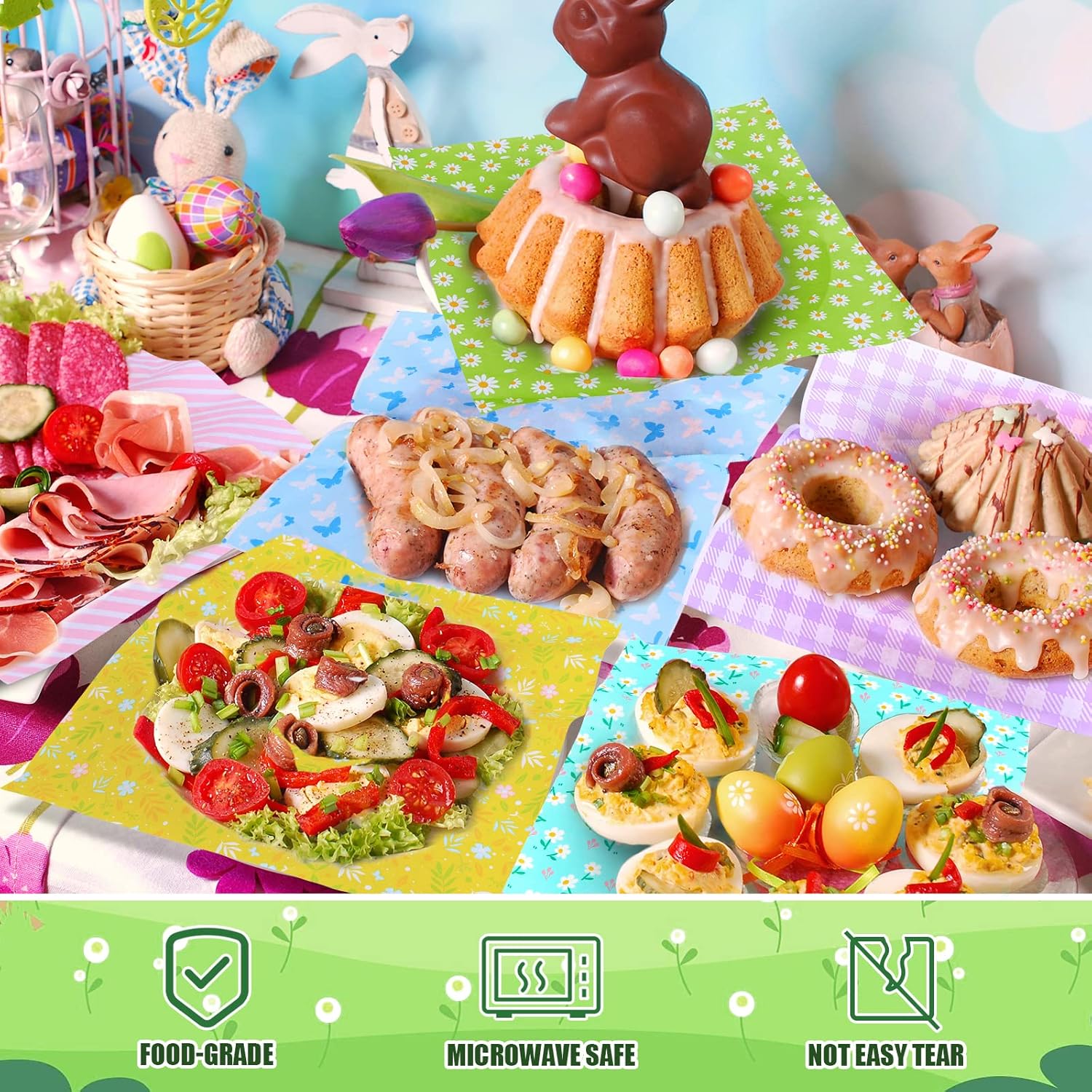 480Pcs Wax Paper Dry Waxed Deli Paper Sheets 12x12 inch Sandwich Wrap Paper Floral Parchment Sheets Basket Liner Food Paper Sheets for Carnival Mother's Day Home Kitchen Picnic Spring Summer Tea Party