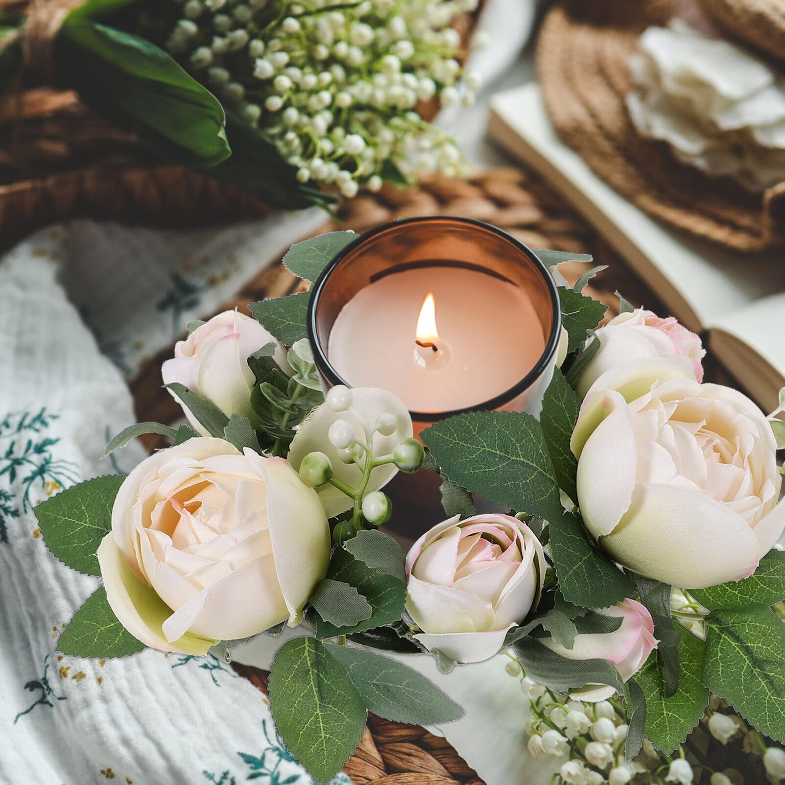 3-Pack Autumn Maple Leaf Candle Rings – 9.8” Artificial Fall Wreaths For Pillar Candles & Decor