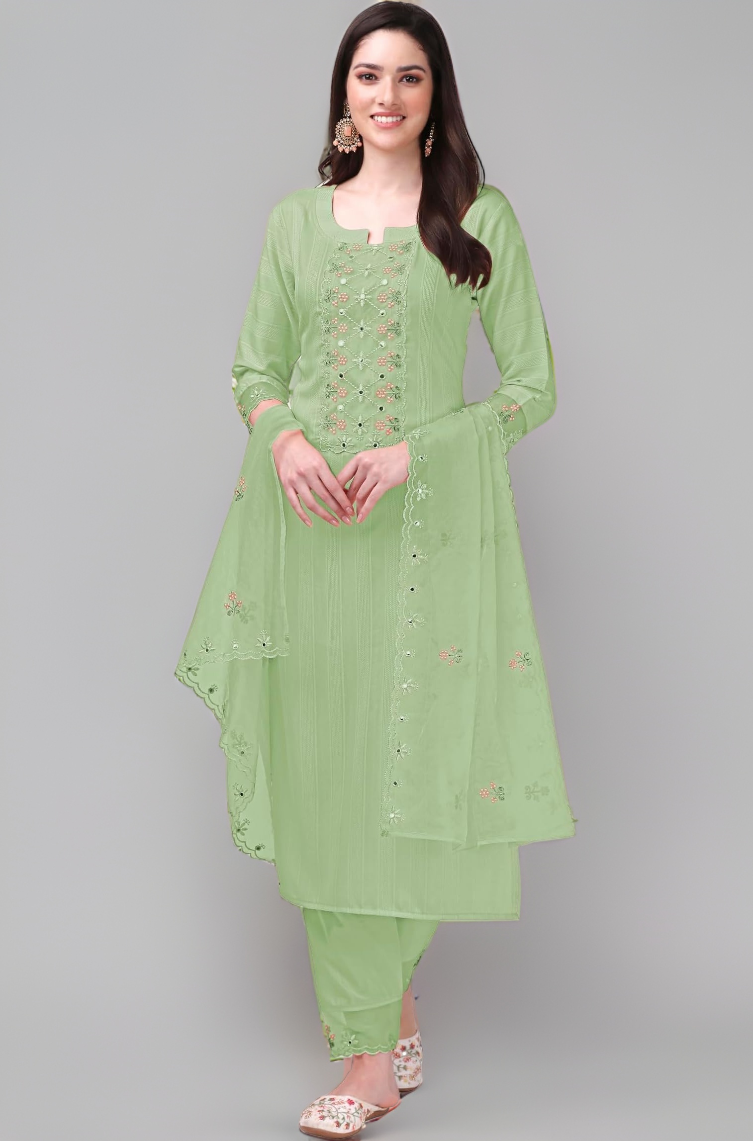 TRENDMALLS Women's Cotton Blend Embroidery Salwar Suit Set Kurta Pant with Dupatta Kurta Set for Women