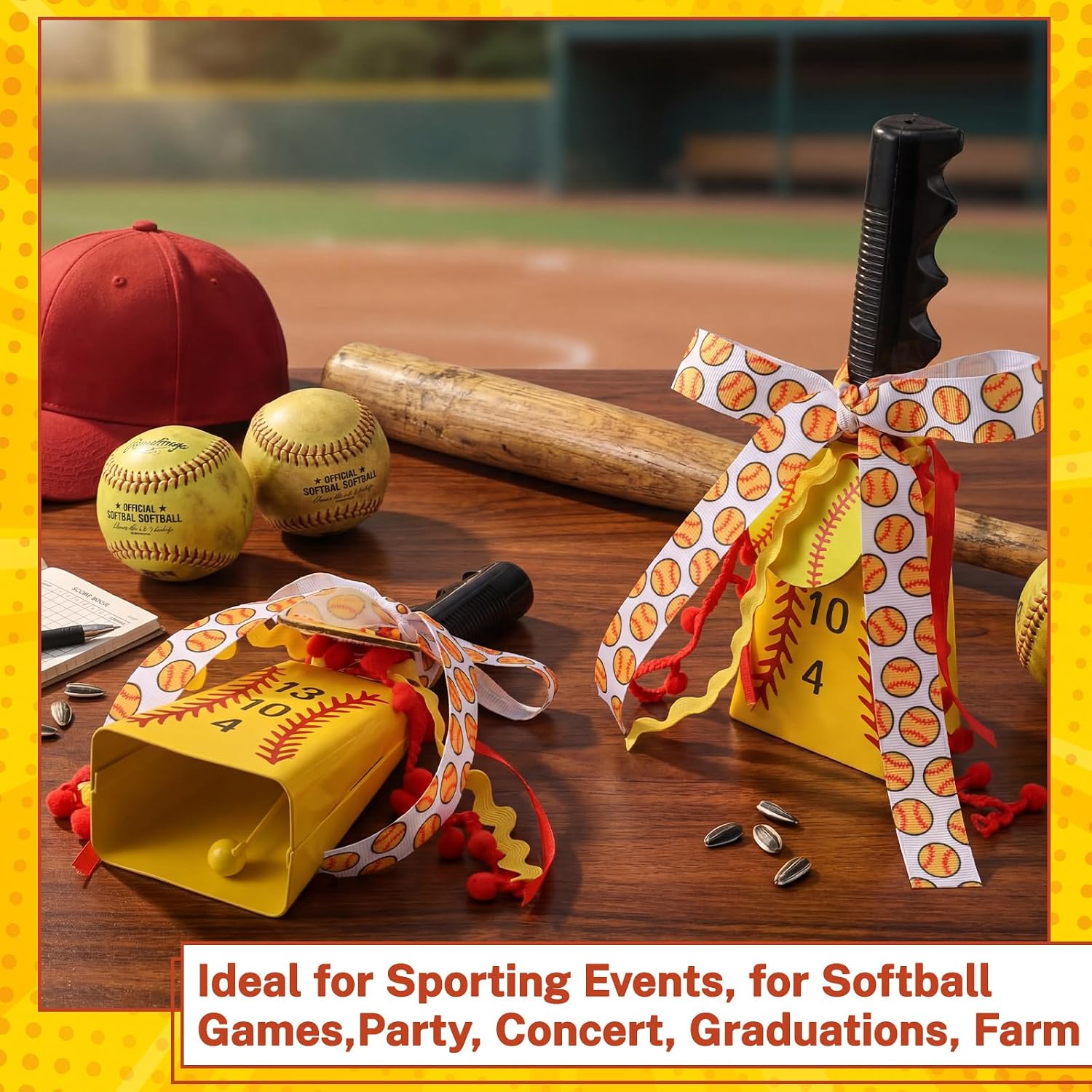 2 Set 9 Inch Softball Cowbells with Handle, Metal Noise Makers image 4