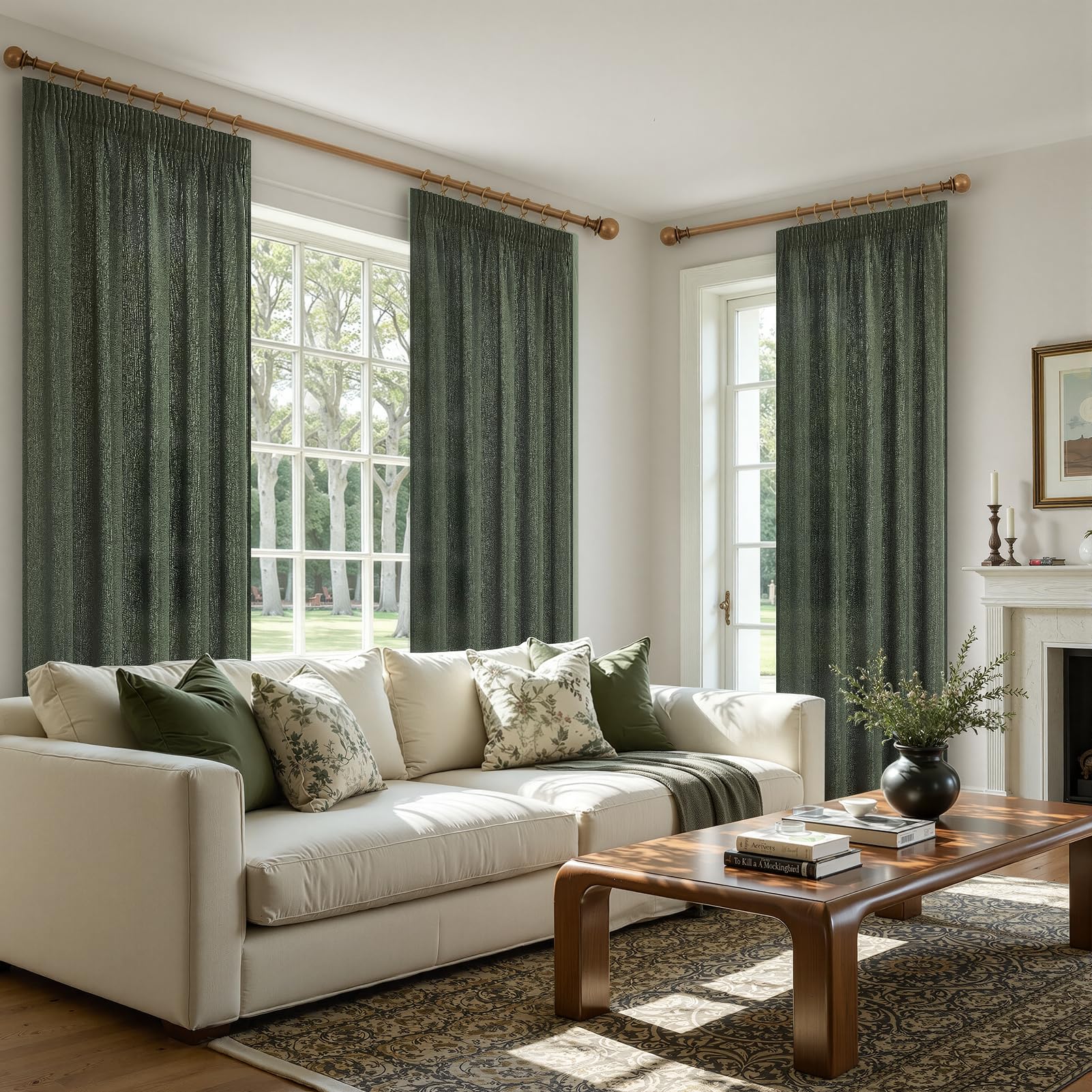 MRTREES Rideau Voilage Lin Naturel Semi-Transparent 140x240 cm pour Fenetre Chambre Adulte Salon Moderne Lot de 2 Panneaux de Rideaux Galon Fronceur Voilages Intérieurs, Vert Olive