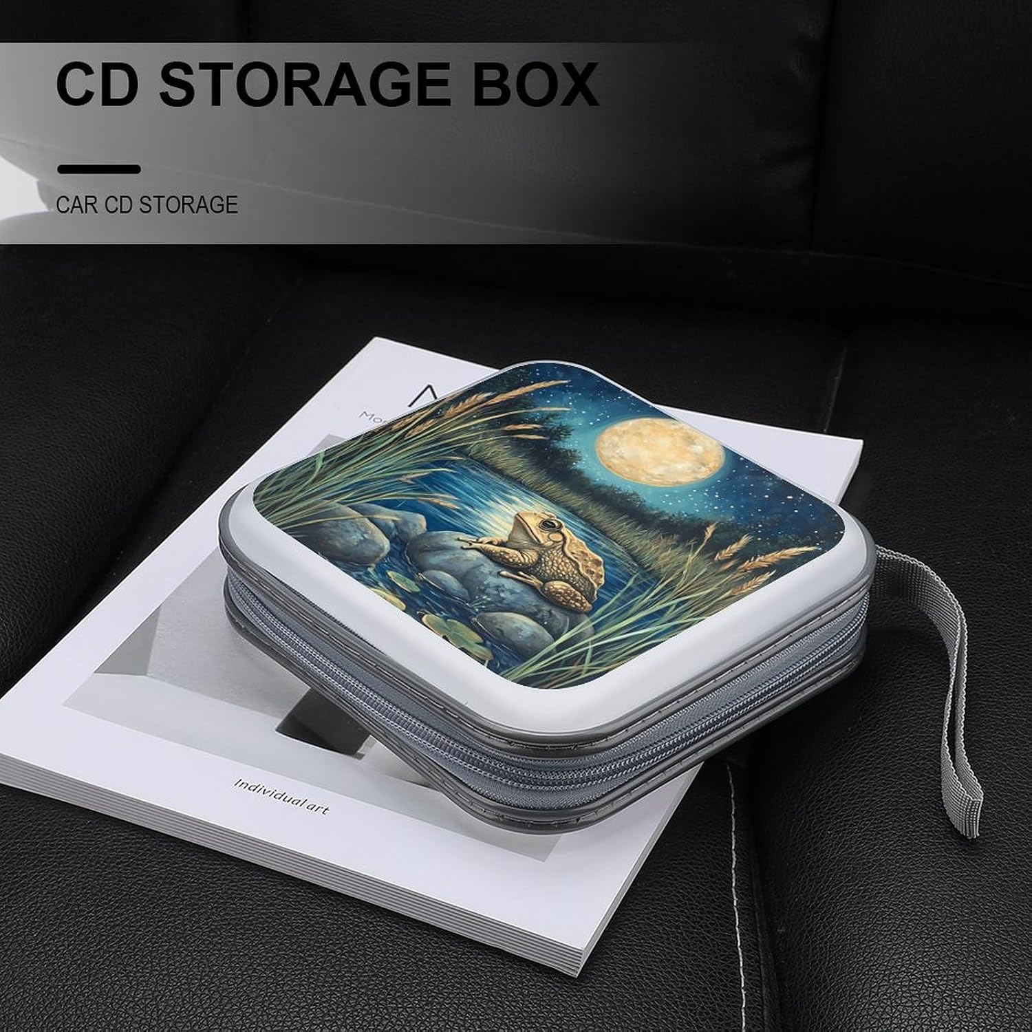 Toads Pond Moon Night Protective CD Case Storage Rack 40 Capacity DVD Holder Organizer Car Travel