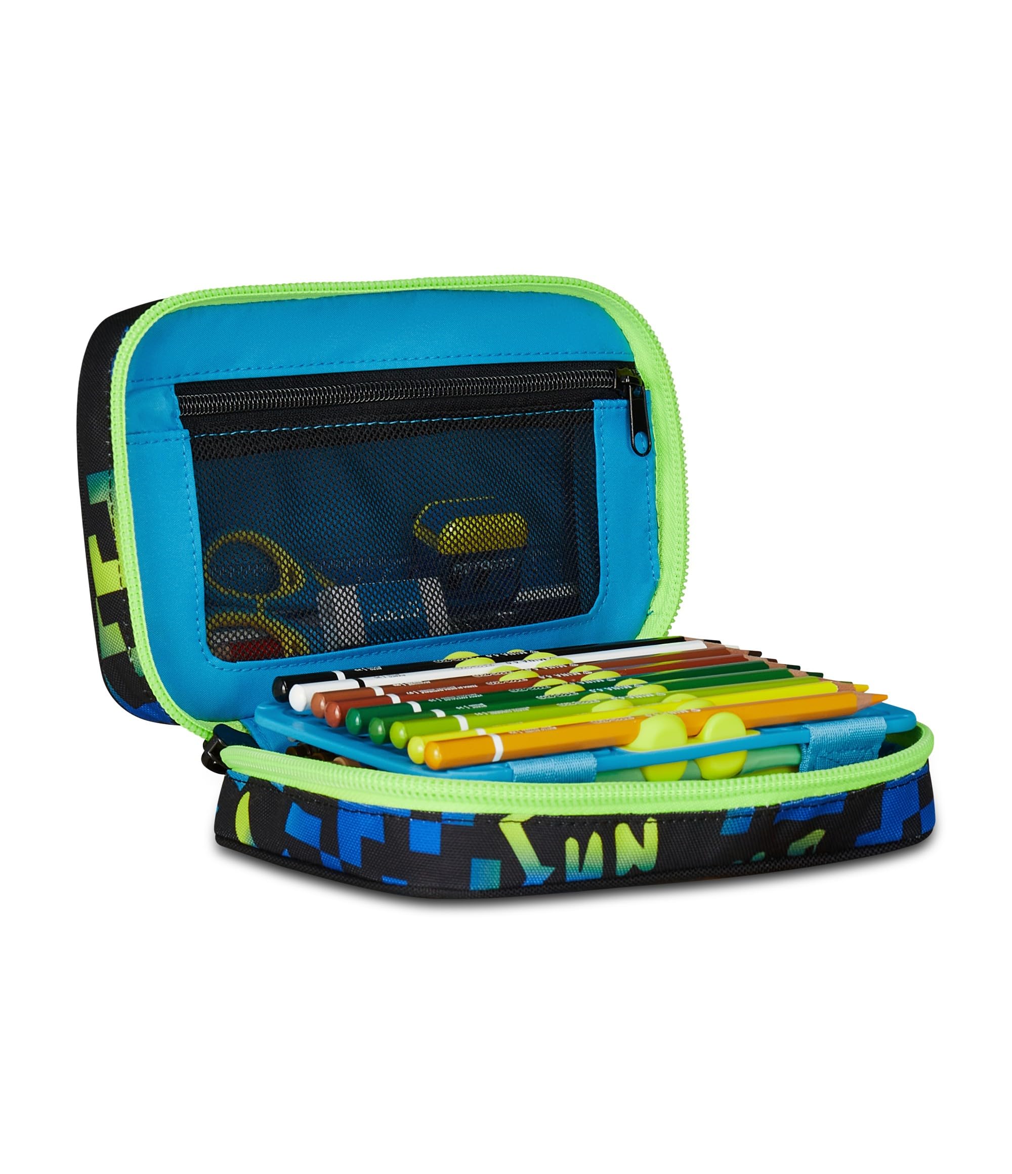 Seven Federmäppchen für die Schule, Speed Pad, Blau, Stiftehalter mit herausnehmbaren Planken, komplett mit Stiften, Bleistiften, Farben, Zubehör Rucksack, Grundschule, Kinder