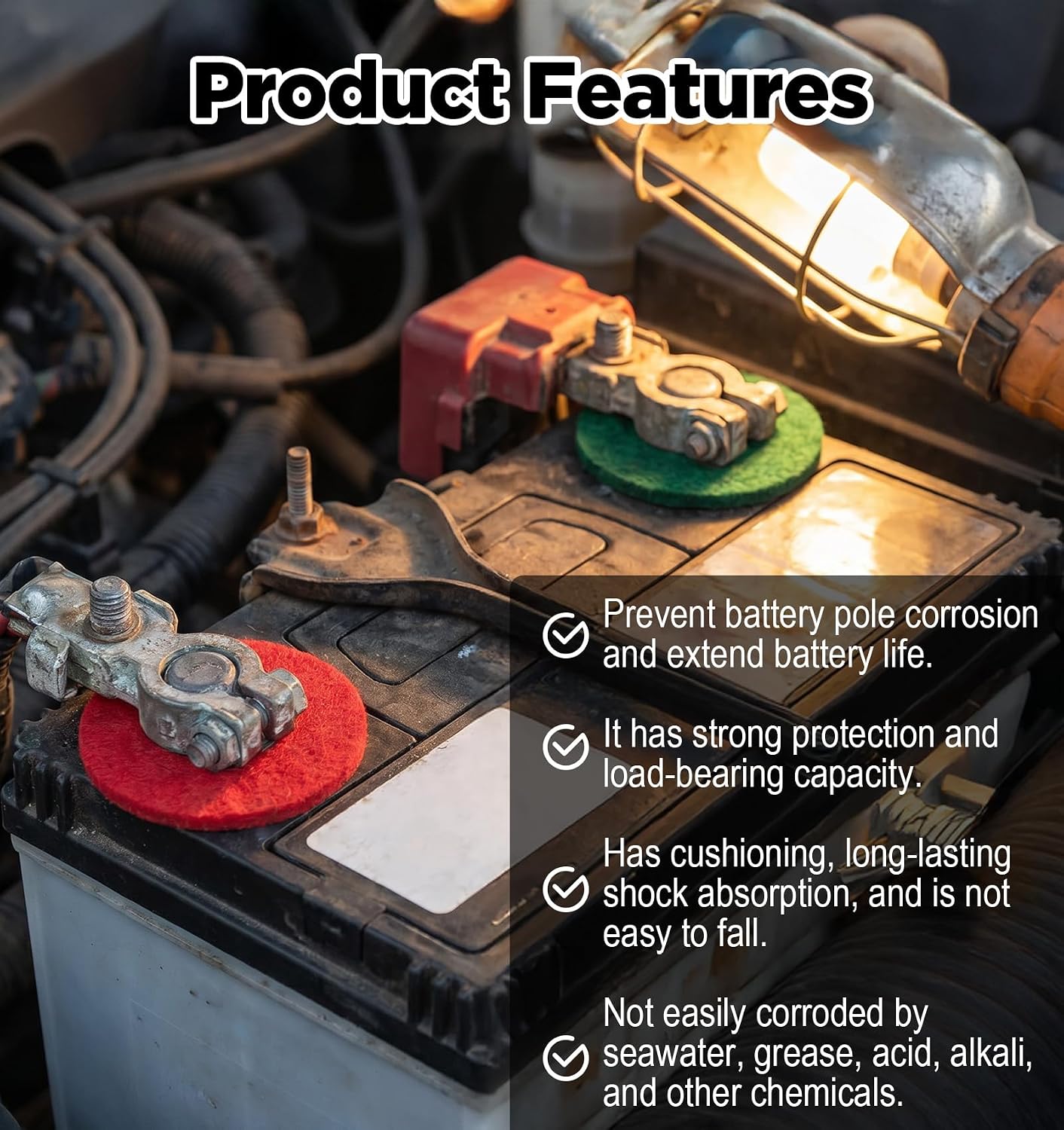 40PCS Battery Terminal Protector, Anti-Corrosion Battery Terminal Washers Pad Set, Felt Corrosion Protection Washers for Top & Side Post Batteries - 1.77" OD, 0.79" ID