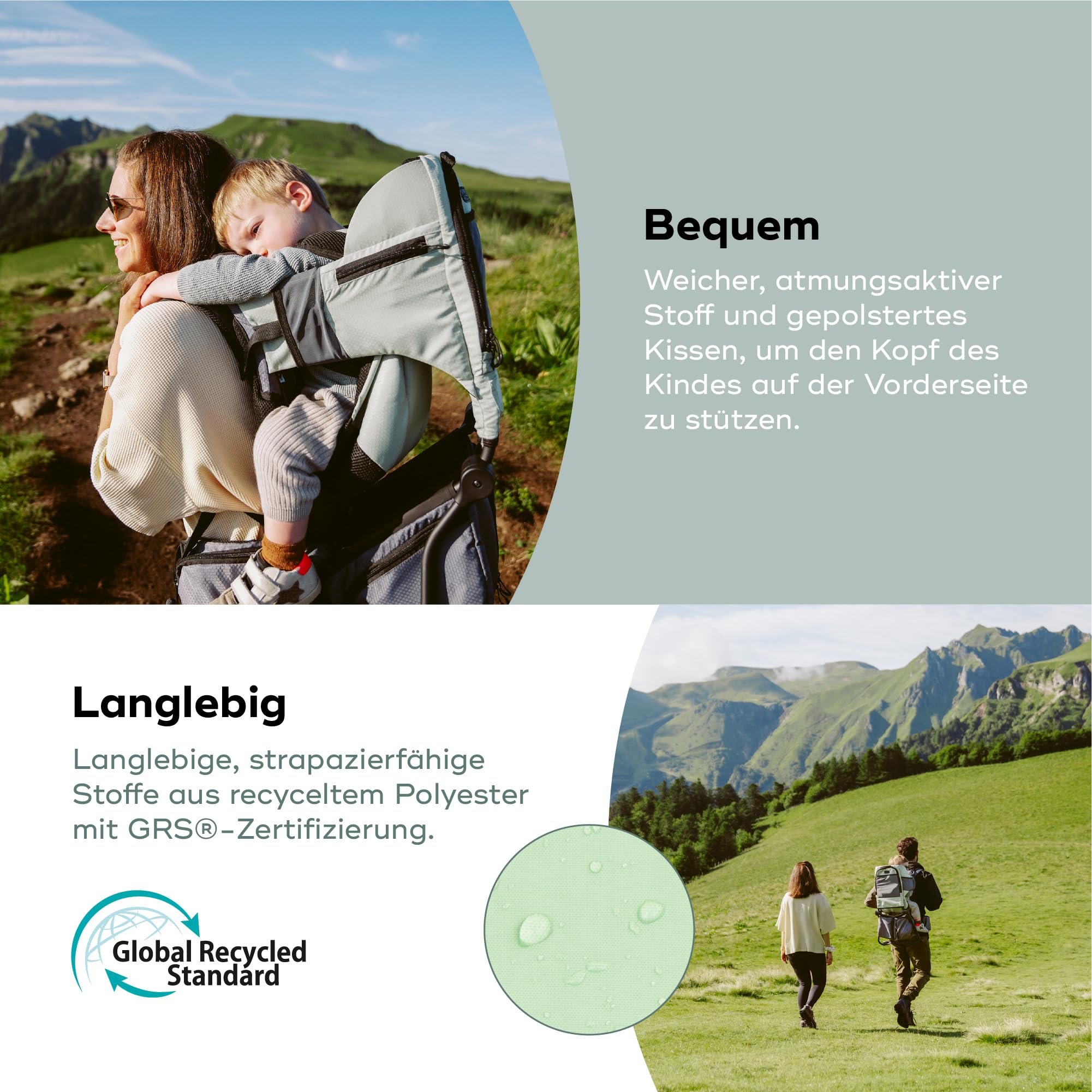 Babymoov Moov & Hike Kindertrage Wandern Kraxe Babys Kinder 18kg ergonomischer Physiohike®-Sitz Grün