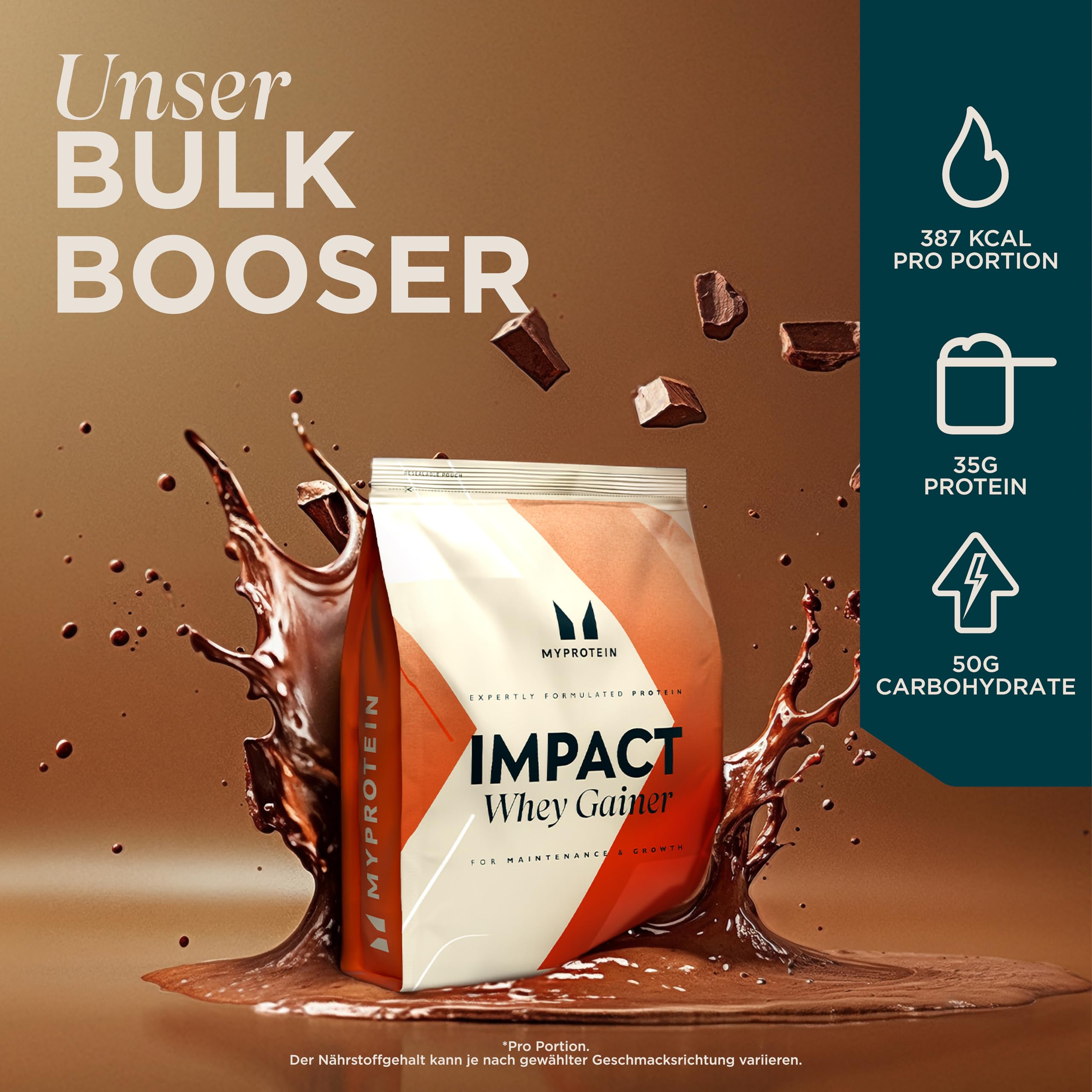 Myprotein Impact Whey Gainer | Schoko-Smooth 2,5 kg | 29 g Protein | 51 g Kohlenhydrate | 383 kcal pro Portion | Ideal für Muskelaufbau und Massephase