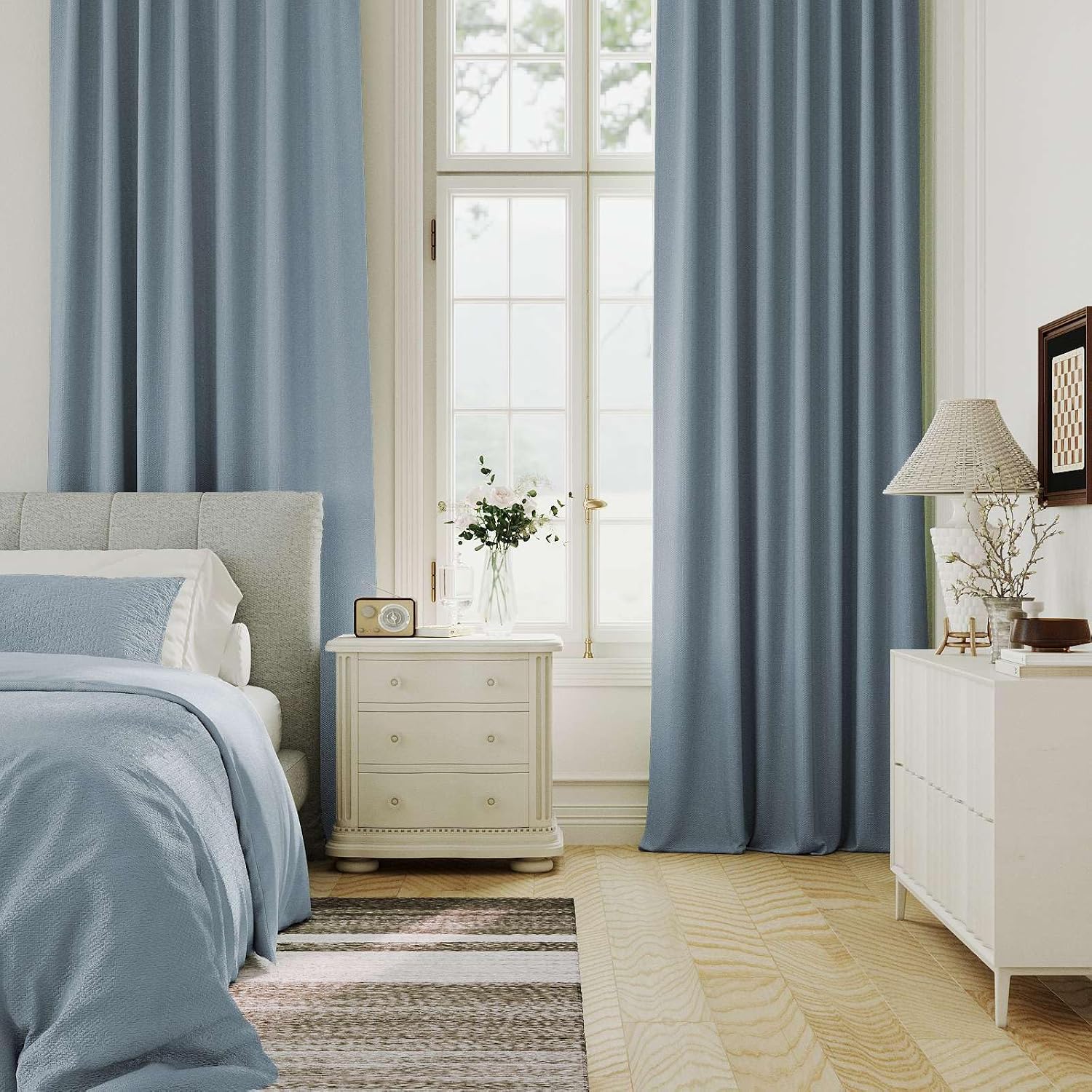 H.VERSAILTEX Blackout Curtains 84 Inch Length 2 Panels Set for Living Room Bedroom, Back Tab Pinch Pleated Thermal Insulated Room Darkening Light Blocking Curtains with Hooks, Stone Blue