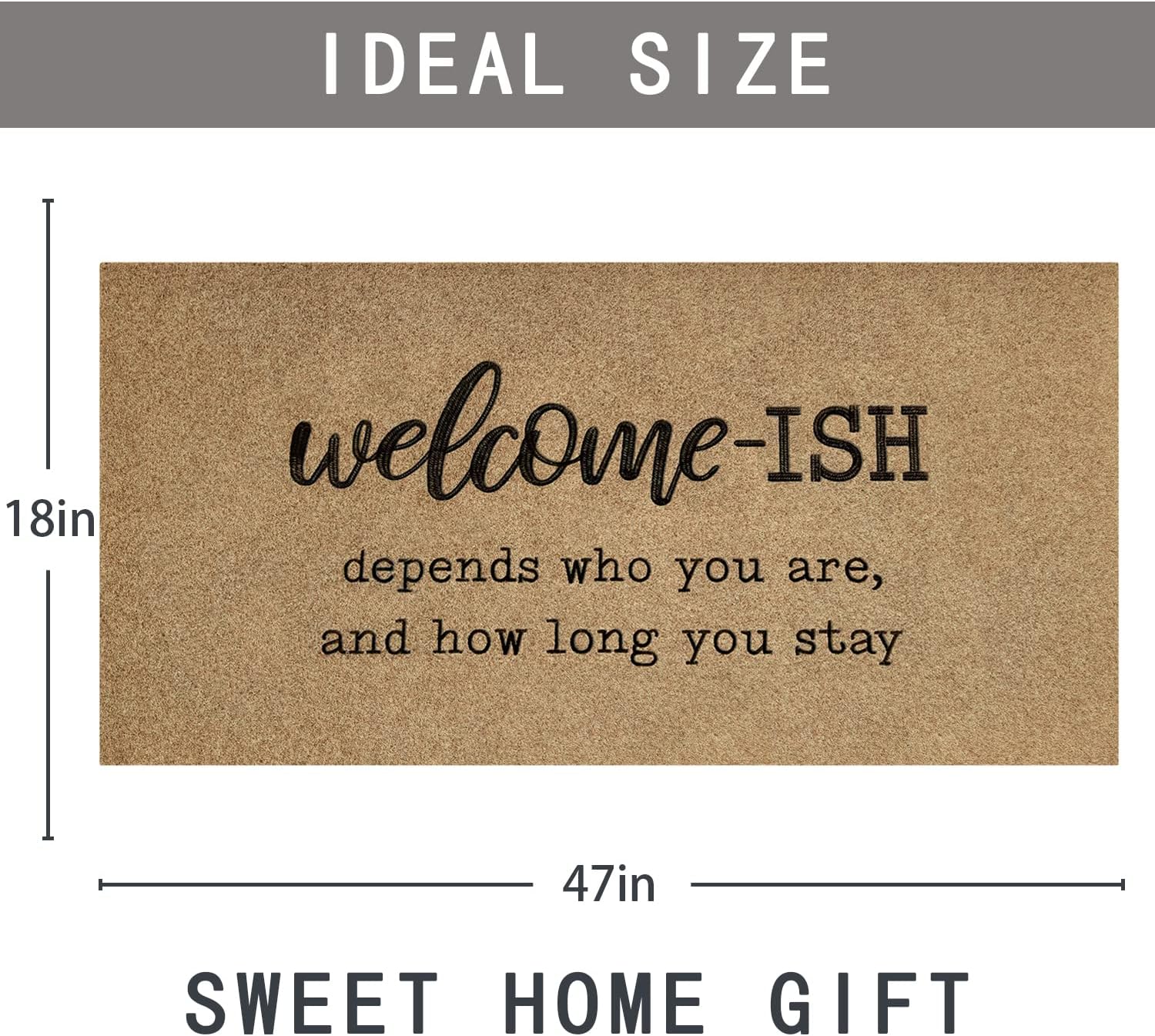 JJUUYOU Large Doormat for Hallway Welcome Mat for Front Door Outside Entryway Funny Welcome-ish Doormats 18"x47" Non Slip Rubber Backing Brown Low Profile Mats for Entry Patio Shoe Door mats