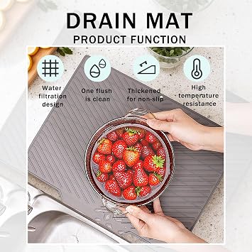 Dish Drying Mat, Silicone Folding Draining Board Mat for Kitchen Universal Flume Drainer Mat, Heat Resistant Trivet Countertop Protector, Table Mat, Placemat, Coaster