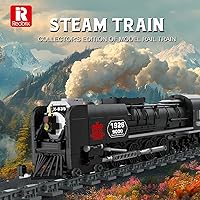 Vista 2 de Reobrix Locomotora de vapor de bloques de construcción 66801, juego de exhibición de locomotora de vapor coleccionable, juguete modelo de tren