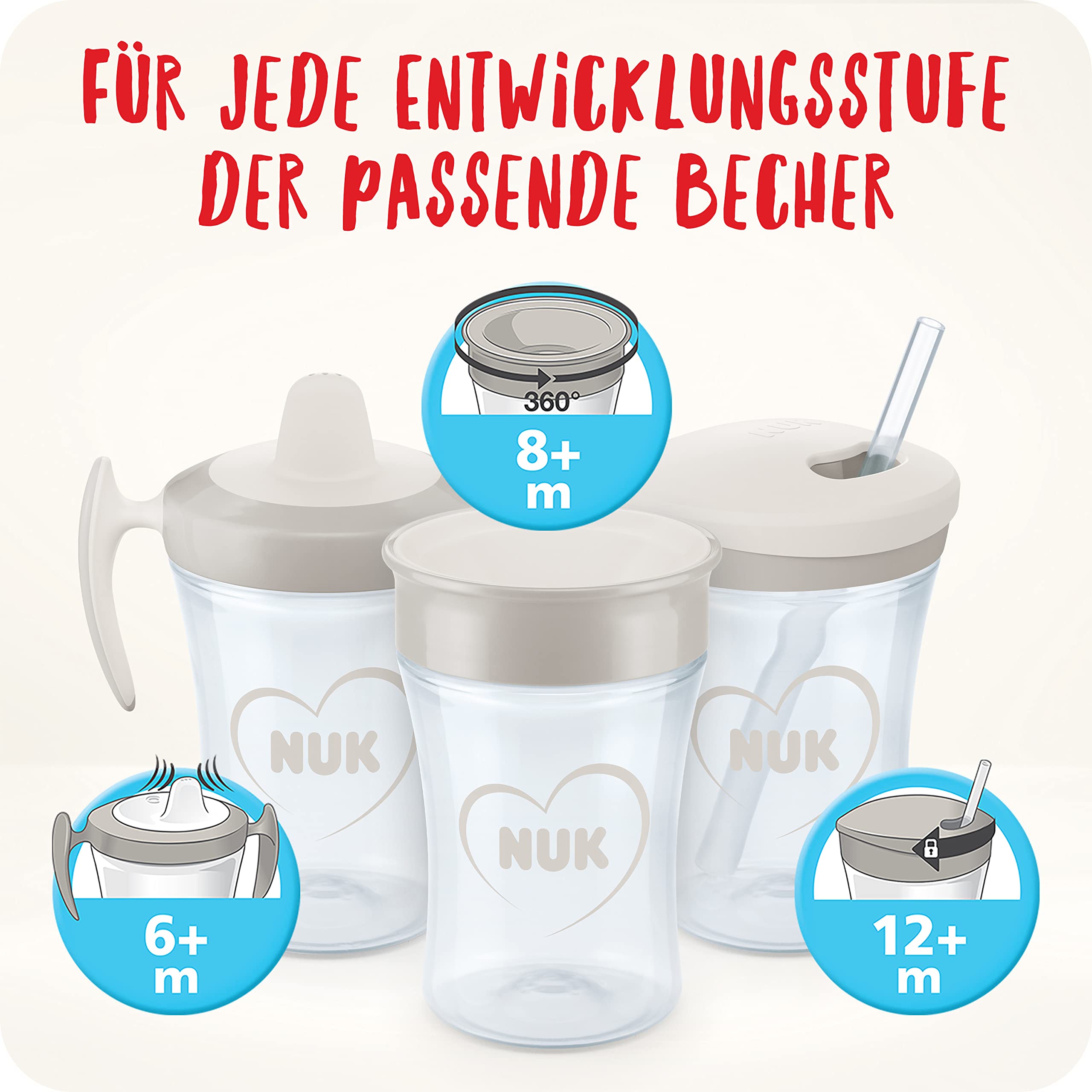 NUK Magic Cup Trinklernbecher | 8+ Monate | 230 ml | auslaufsicherer 360°-Trinkrand | BPA-frei | blau | 2 Stück