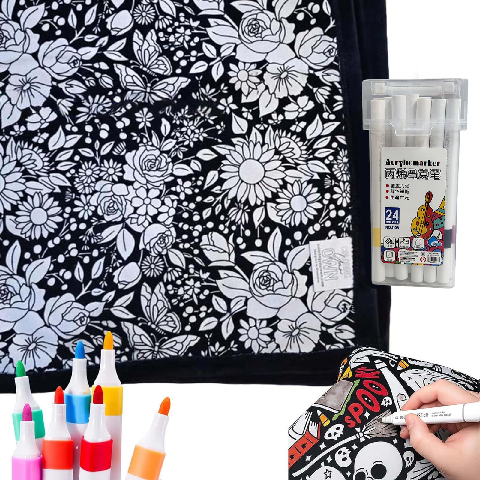 DIY Coloring Blanket, Colouring Blanket with 24Colour Markers Washable