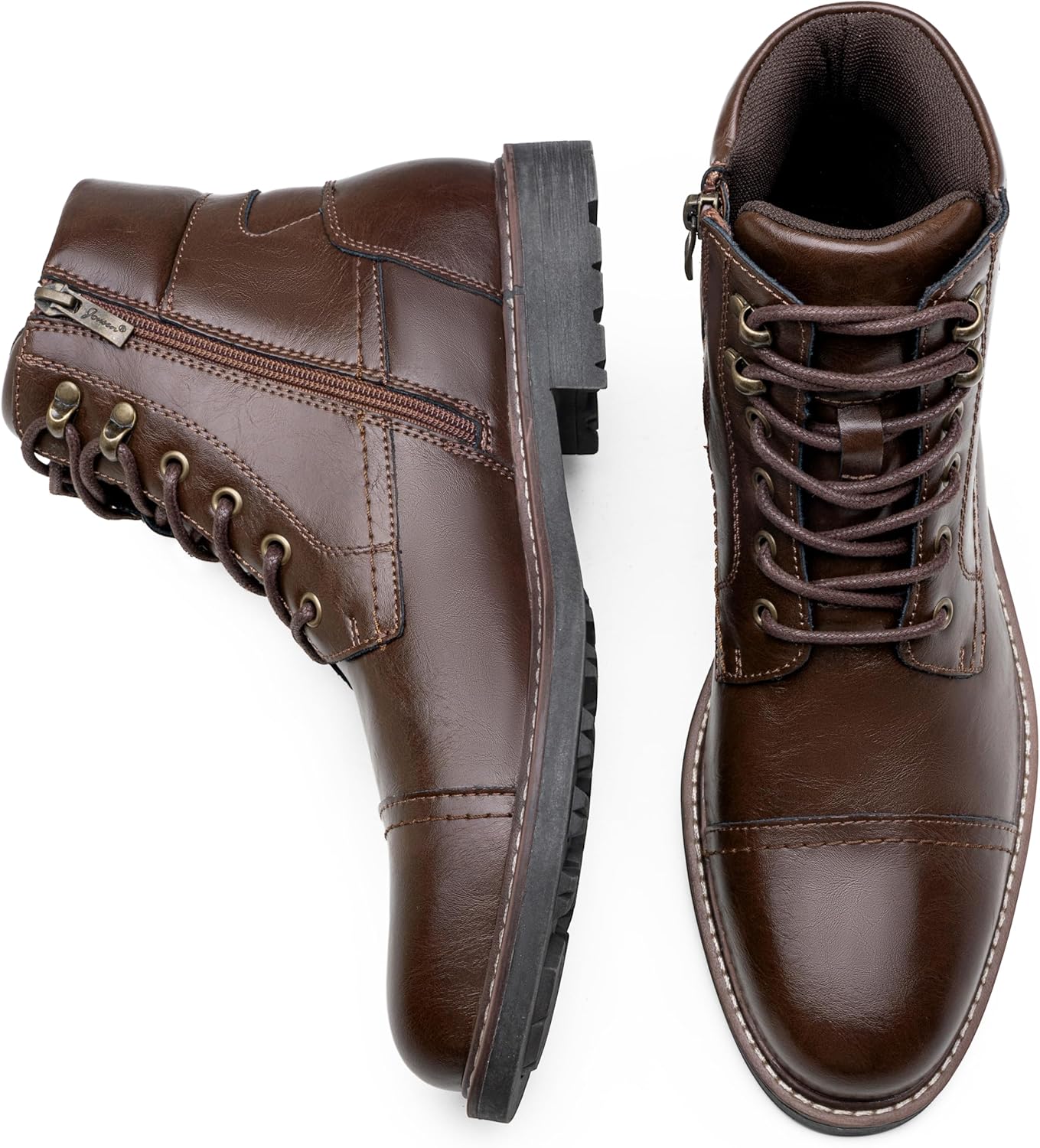 Jousen Mens Boots Leather Retro Dress Boot Cap Toe Casual Motorcycle - Image 6