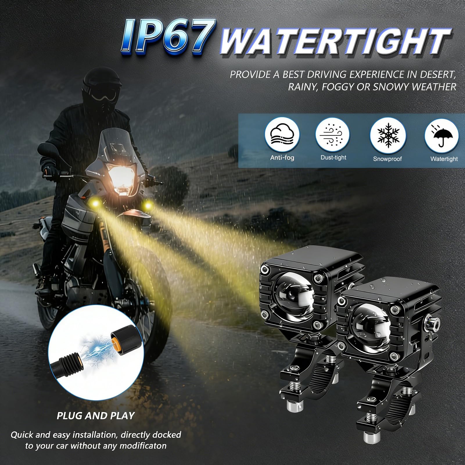 Motocyklowe światła Przeciwmgielne LED Światła Dodatkowe Drogowe 40 W 4000 Lm Biały 6000 K Bursztynowy 3000 K Obiektyw z podwójną ogniskową <180° Regulowana wiązka> z (Niebieskie światło)