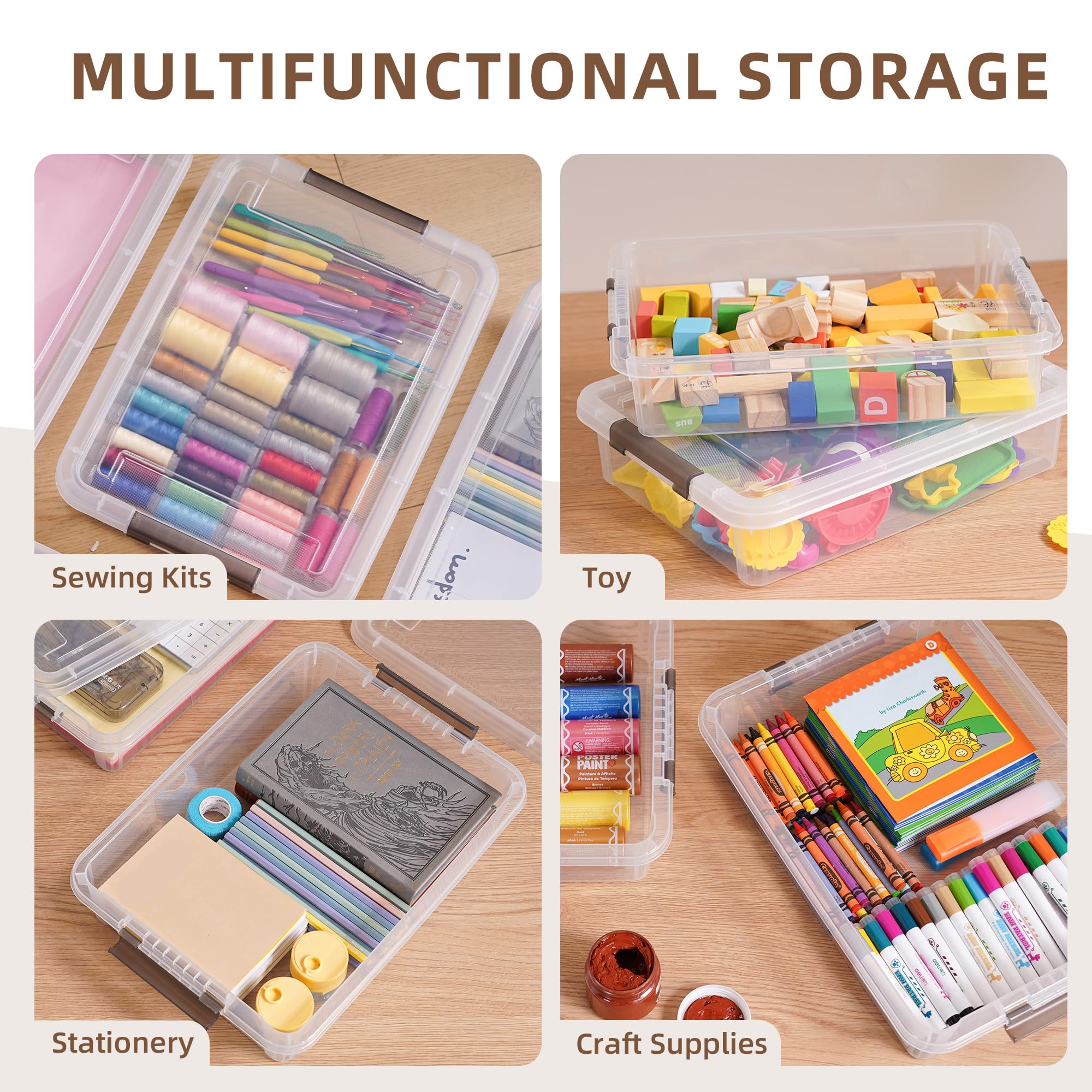 Citylife 3 PCS Plastic Storage Bins with Latching Lids Portable Project Case Clear File Box Stackable Storage Containers — view 7