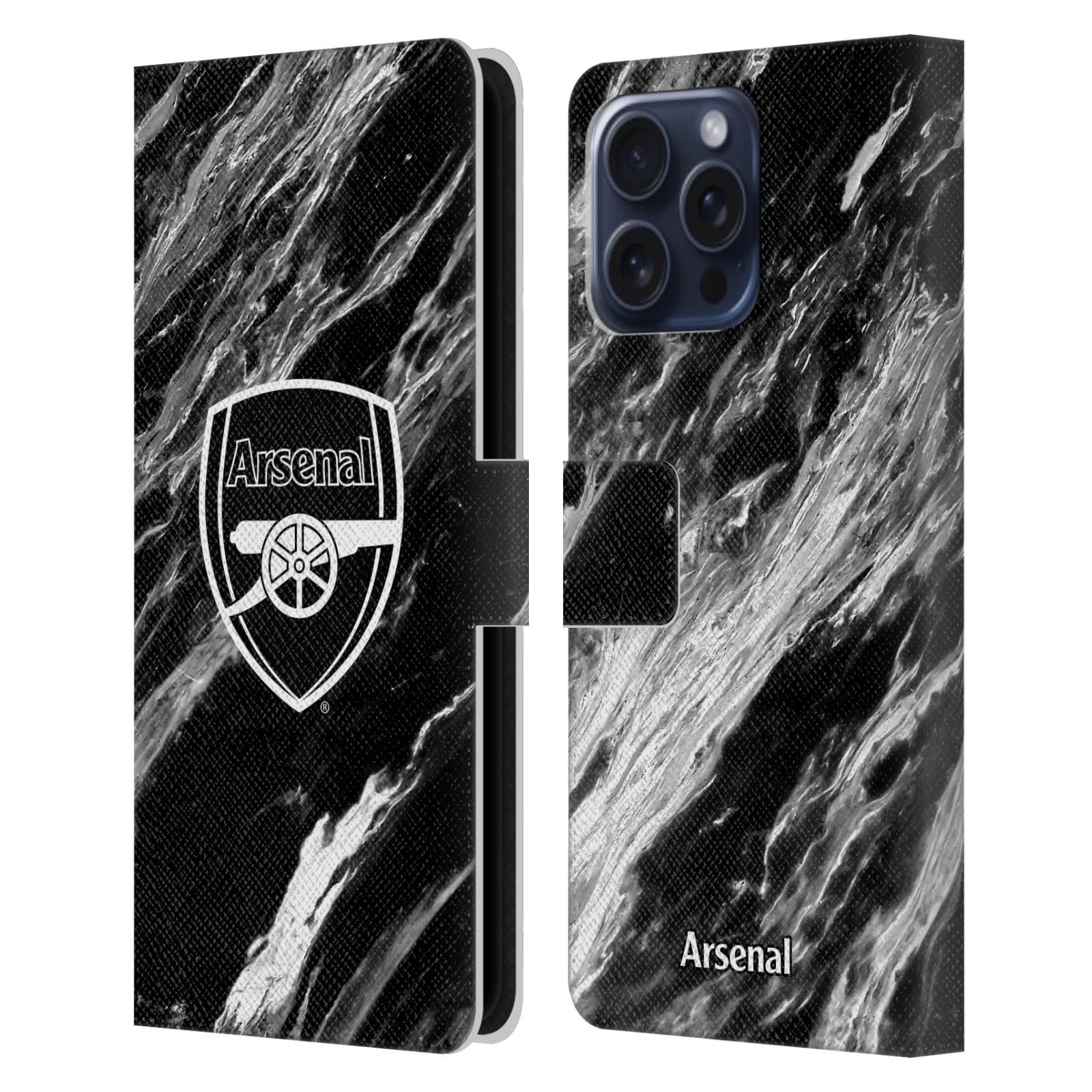 Head Case Designs Officially Licensed Arsenal FC Marble Crest Patterns Leather Wallet Case Compatible With Apple iPhone 16 Pro Max — image 1