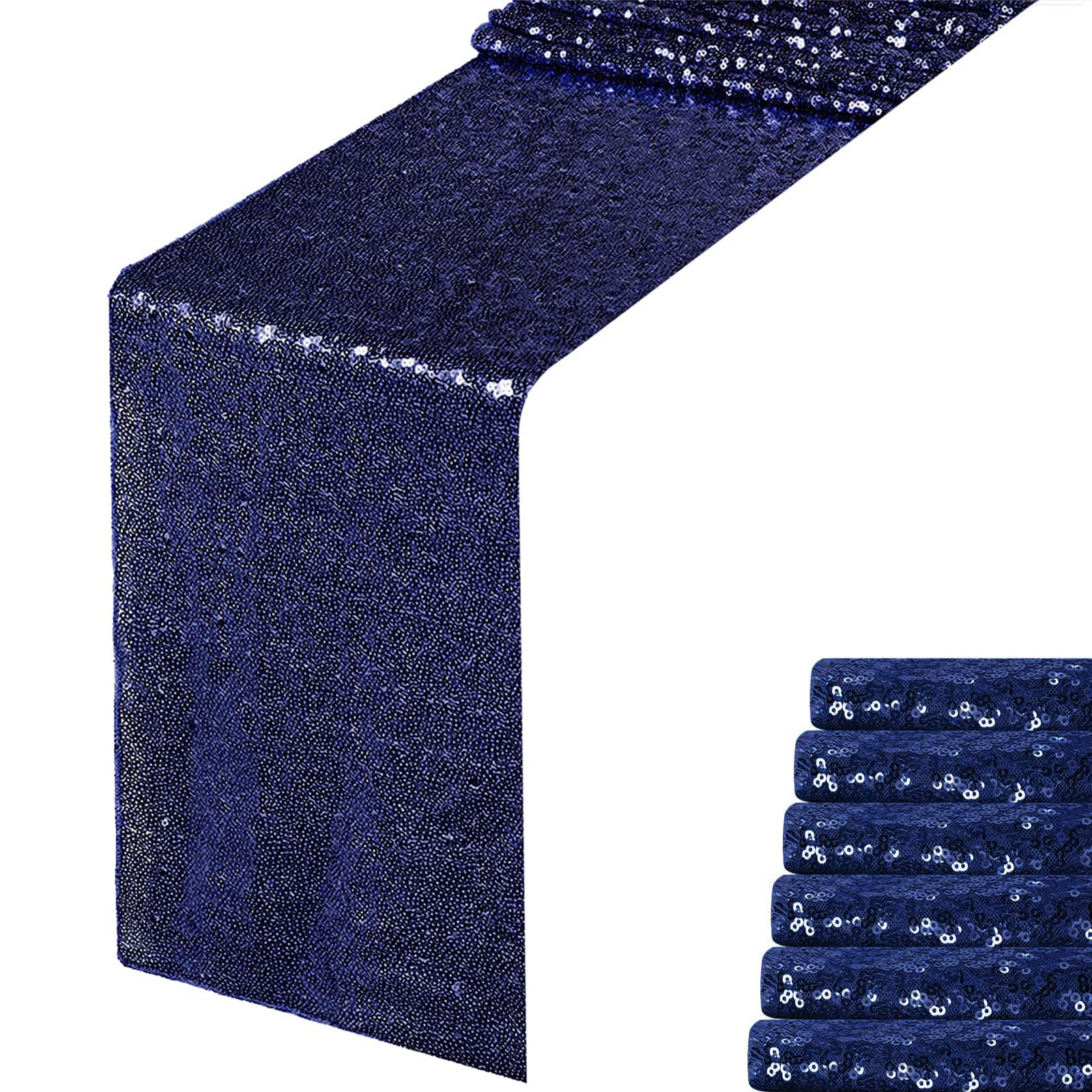 Navy Blue Sequin Table Runner 12" x 72" Pack of 6 Sequin Table Cloth Runner Glitter Table Runner for Party Decor Glitter Party Supplies Fabric for