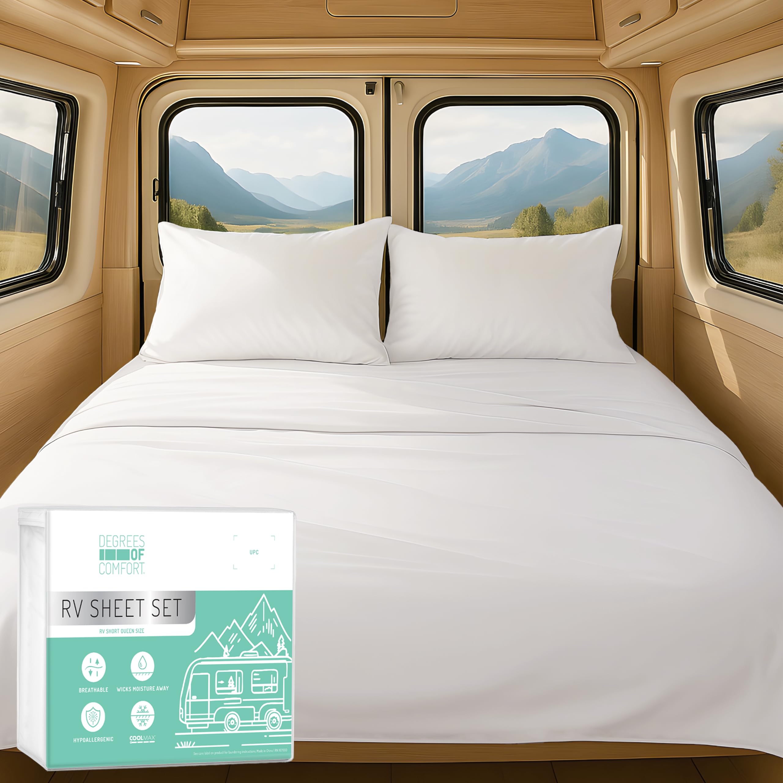 Degrees of Comfort RV Short Queen Sheet Set - 4 Piece Soft Bed Sheets, Easy Fit up to 13", Breathable and Wrinkle-Free, for Camper & Travel Trailer,