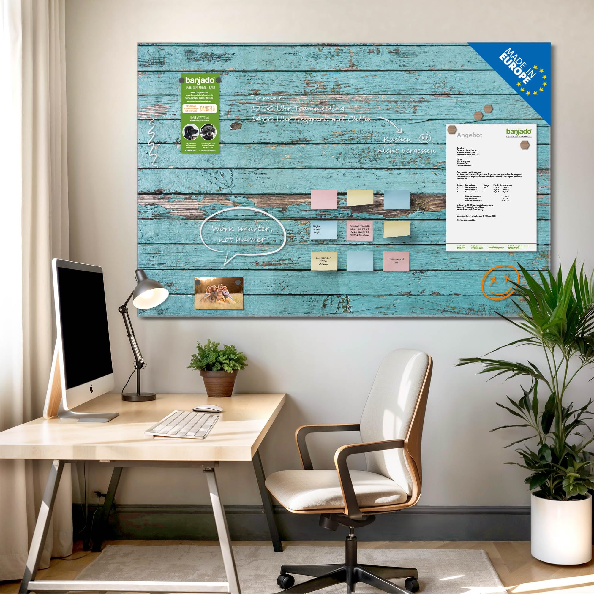 banjado Glas-Magnettafel in 60x40cm für Notizen in Holzoptik