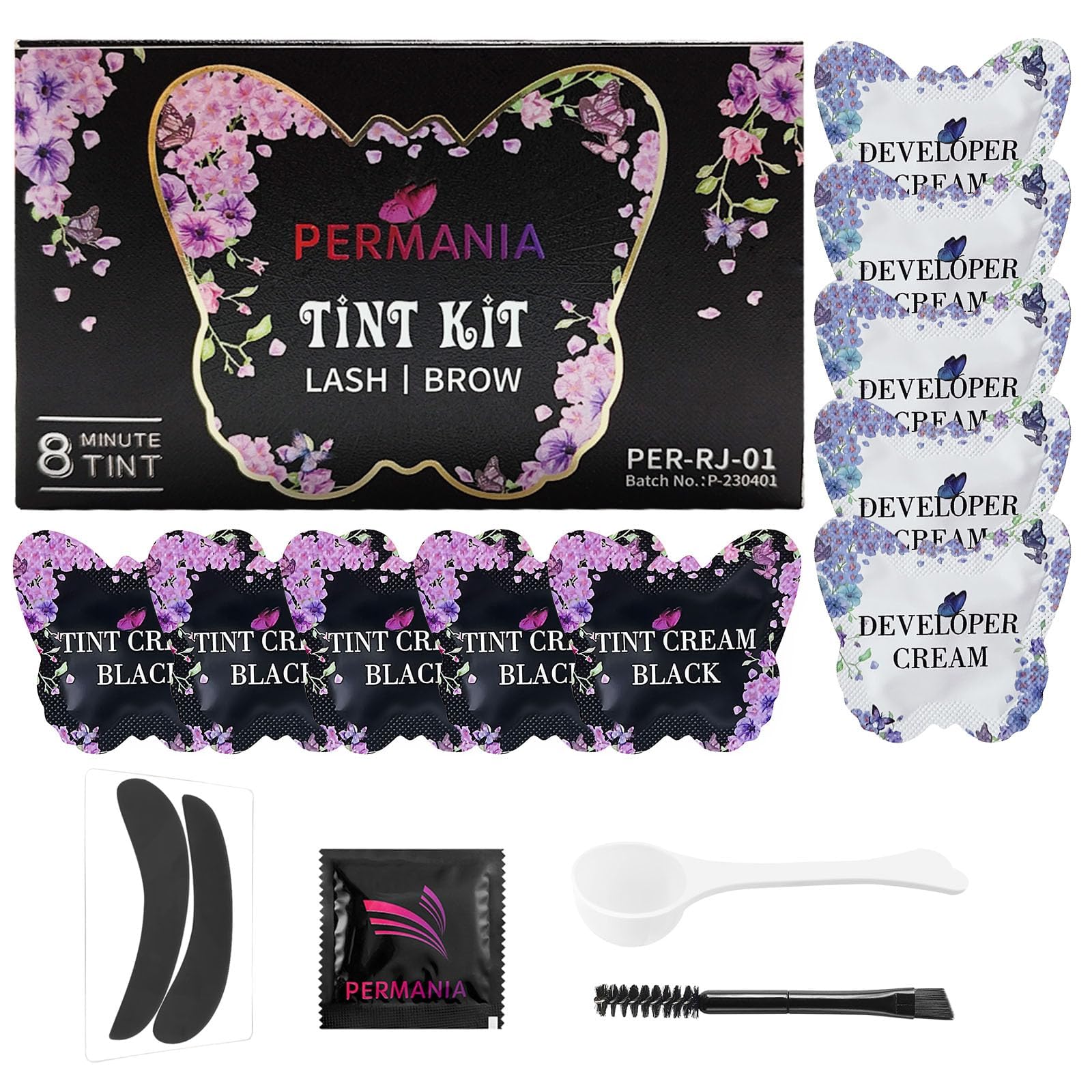 PERMANIA Black Color Kit for Eyelash & Eyebrow, Semi-permanent Natural Black Fast Quick Coloring, Last Up to 4 Weeks Salon Grade Eyelash Primers