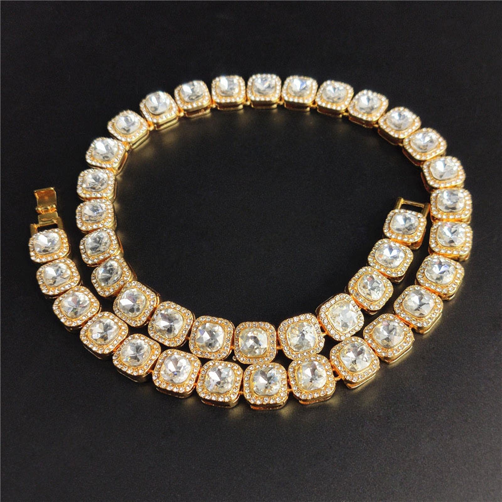 YDYDTTKD 12,5 mm Zinken-Set, große Größe, Solitär-Tenniskette, Halskette für Herren und Damen, Charm-Hip-Hop-Modeschmuck