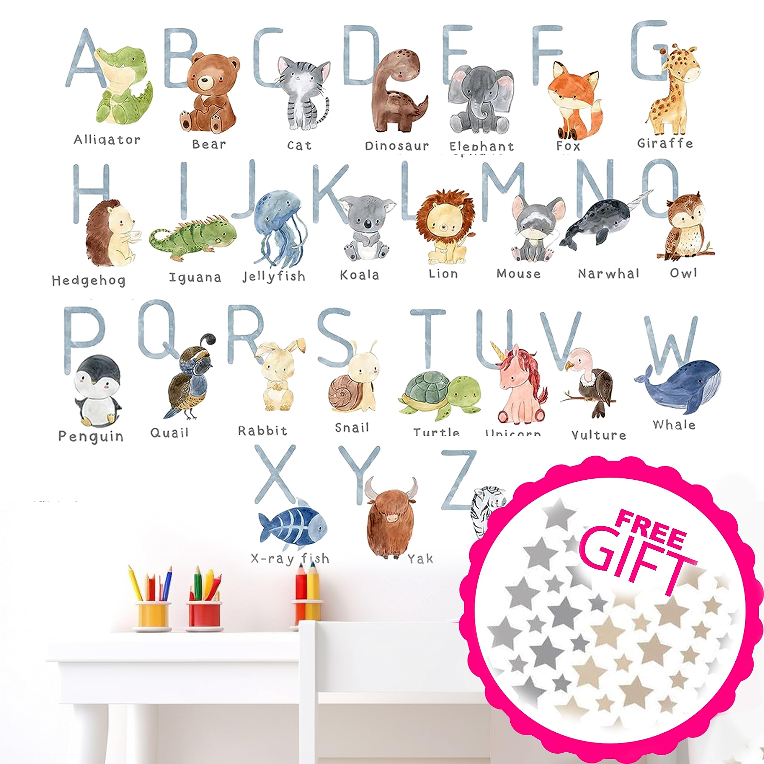 ABC Alphabet Wall Decals for Kids – Animal Letters Educational Wall Stickers for Nursery, Playroom, or Classroom – Fun ABC Wall Art for Toddlers and Children’s Room Decor