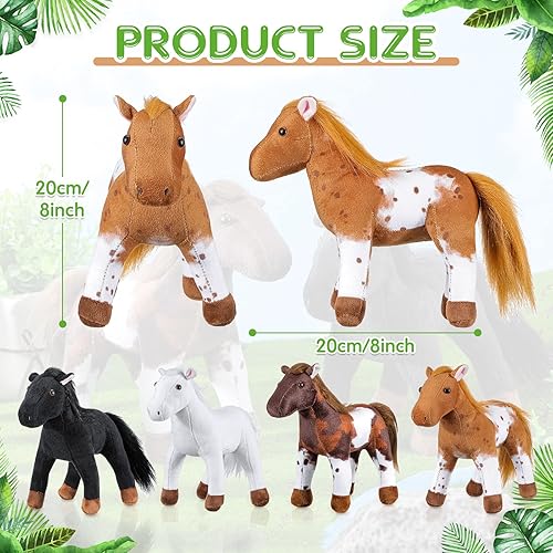 Miniatura 7 de 4 piezas de juguete de caballo de peluche de 8 pulgadas, lindos caballos de peluche surtidos, juguete de peluche marrón, regalos de fiesta,