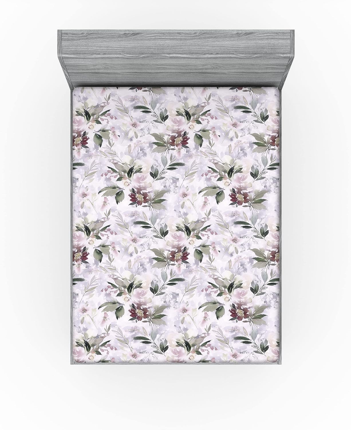Ambesonne Floral Fitted Sheet, Watercolor Style Pattern of Peony and Wild Roses Soft Flowers Garden, Decorative Soft Fabric Bedding All-Round Elastic Pocket, Queen Size, Mauve Taupe Grey Yellow