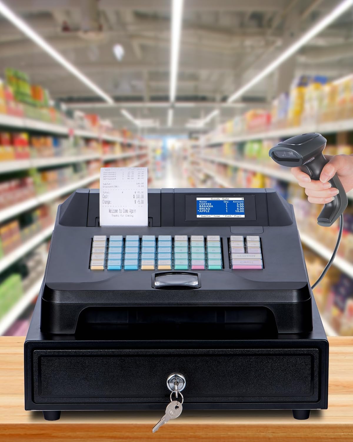 Perfiware Cash Register for Small Businesses with Cash