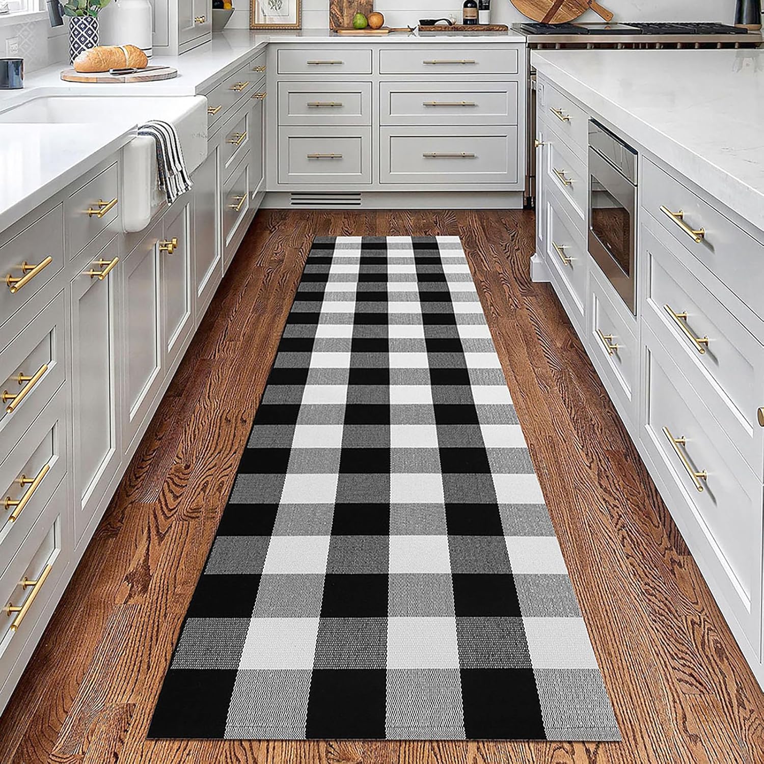 KOZYFLY Buffalo Plaid Rug 2x8 Ft Black and White Runners for Hallways Washable Checkered Rug Cotton Kitchen Runner Carpet Runner Rugs for Entryway for Hallway Kitchen Bedroom Living Room 2' x8' Black and White