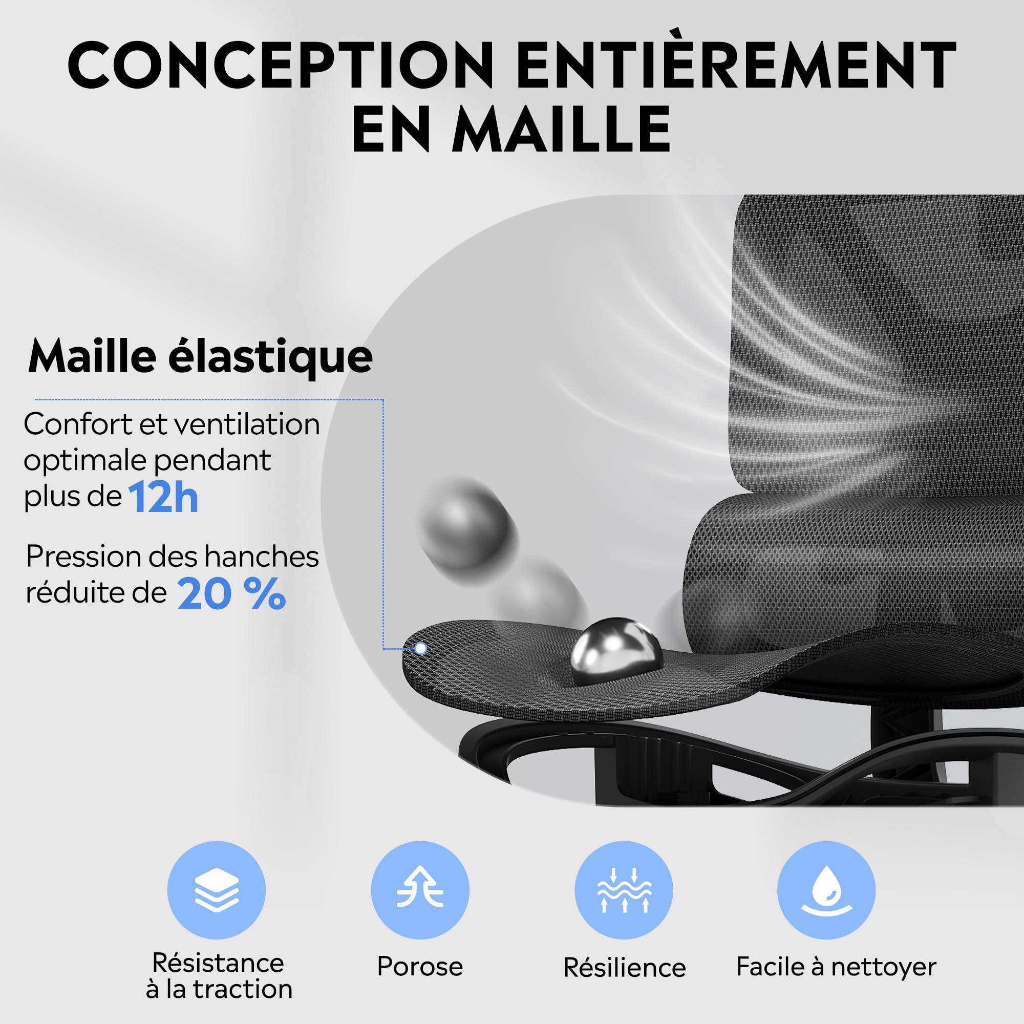 DEVAISE Chaise de Bureau Fauteuil Ergonomique avec Repose-Pieds, Dossier Réglable 90°-145°, Soutien Lombaire Supplémentaire, Base Métallique Robuste, roulettes Silencieuses, Charge Max 180 kg, Noir