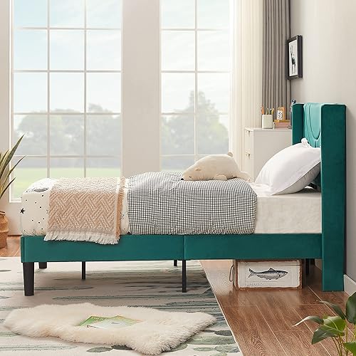 Miniatura 48 de VECELO Base de cama tapizada tamaño Queen con cabecera de tela, soporte de listones de madera, no necesita somier, base de colchón, fácil montaje,