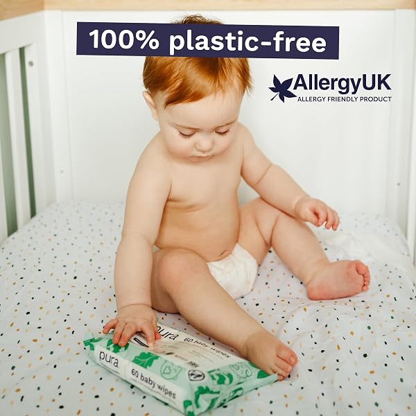 Pura Eco Friendly Baby Wipes, 99% Water, 100% Plastic Free, Biodegradable, Compostable, Vegan, Suitable for Sensitive, Eczema Prone and Newborn Skin, Vegan, 1 Pack of 60 Water Based Wet Wipes - 2