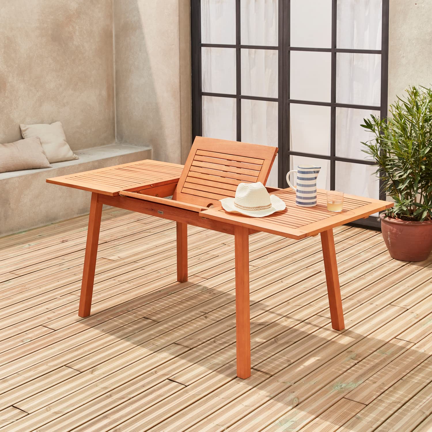 Alice's Garden Tavolo da Giardino Rettangolare allungabile in Legno, 6 a 10 posti Marrone Naturale - 180x80x75 cm