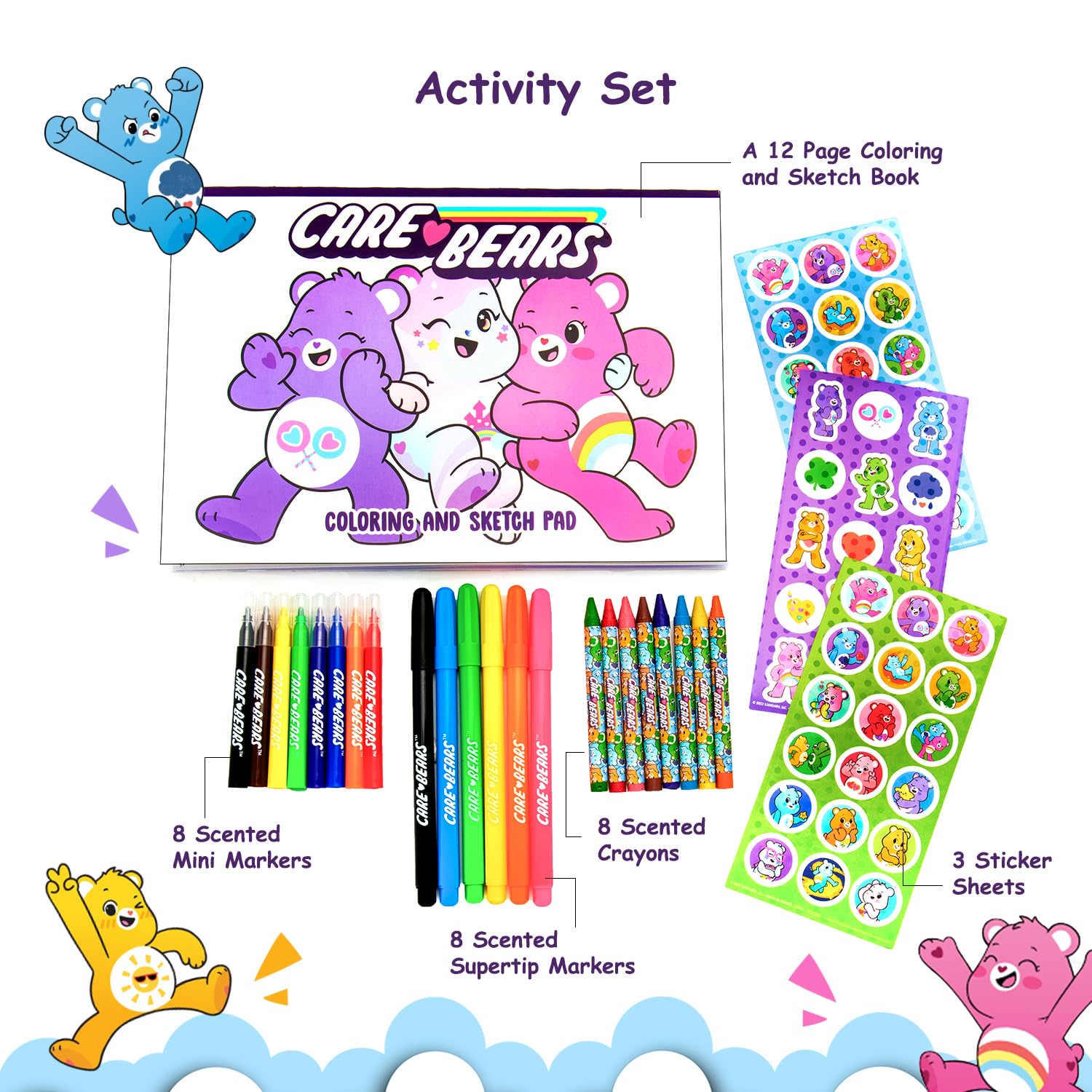 Kit de desenho infantil Care Bears | Conjunto de atividades de