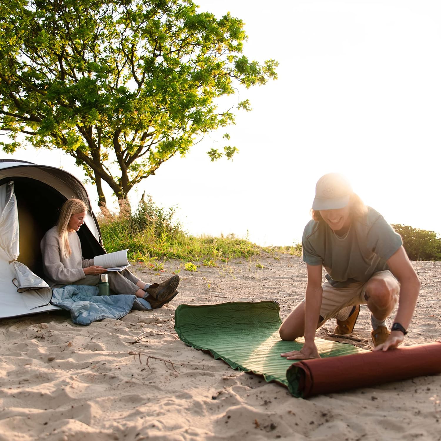 C·WILDYFIELD 4 INCH Thick Self Inflating Sleeping Pad with 9 R Value, Foam Camping Mattress, Ultra Thick Comfort Camping Mattress, Inflatable Foam Camping Pad, Portable Comfortable Sleeping Pad