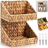2-tier Handwoven Storage Basket, Water Hyacinth Standing Rack, Kitchen Countertop Organizer, Hanging Bathroom Basket, Fruit Vegetable Holder, Storage Shelf for Home Organization
