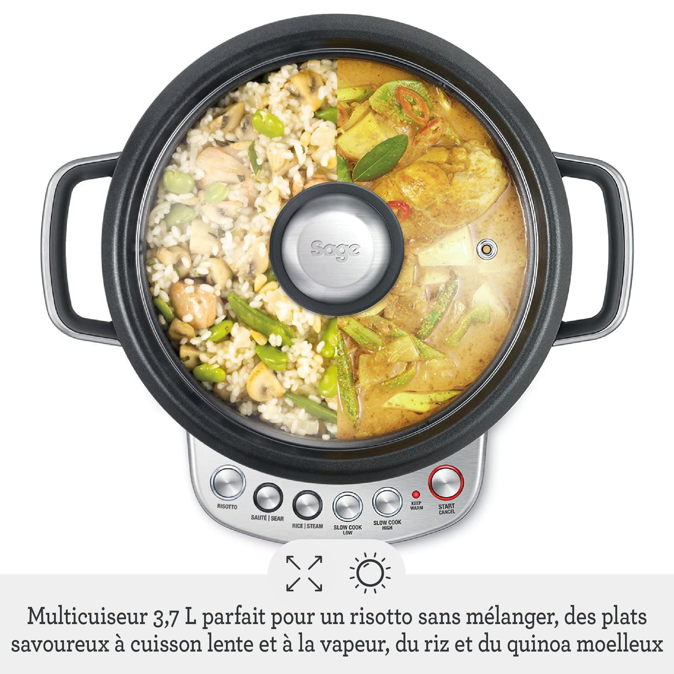 Sage The Risotto Plus, Multicuiseur à Riz/Rizotto, Acier Inoxydable Brossé | Cuiseur 3,7L, Fonction Saisie, Bol Céramique sans PTFE/pfoa, Maintien Au Chaud; Risotto sans Remuer, Vapeur et Mijoteur
