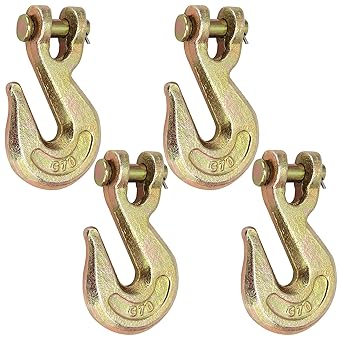 KOOMEDA 4 Pack?3/8 Inch G70 Grade Clevis Grab Hook, Chain Clevis Hook in Yellow Chromate, Tow Chain Hooks for Truck Or Flatbed Trailer, Load Limit 6600 LBS