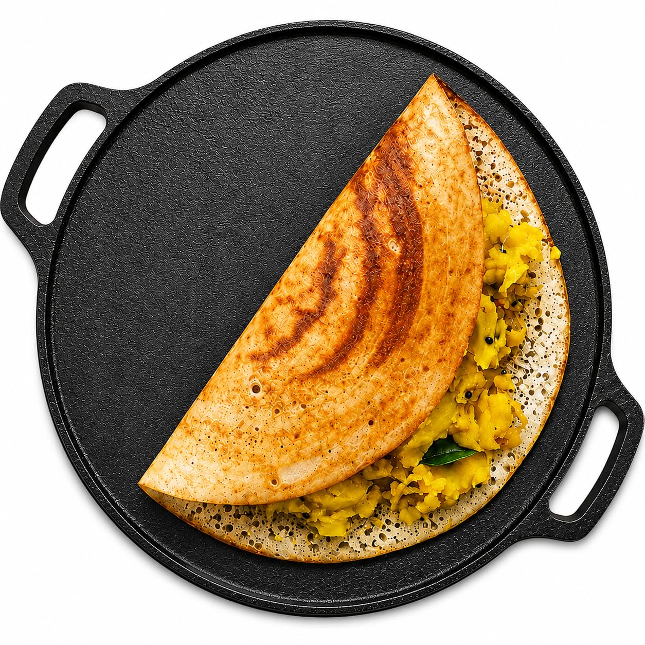 DOCAT Cast Iron Dosa Tawa 30 cm | Pre-Seasoned Iron Tawa for Dosa, Rot