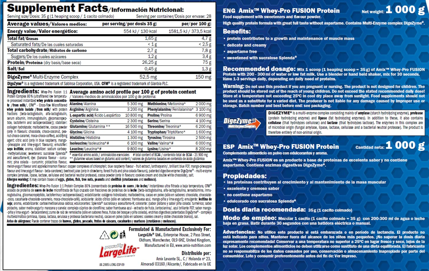 AMIX - Proteína Whey - Pure Fusion - 2,3 Kg - Concentrado de Suero Ultra Filtrado - Proteína Isolada con Splenda - Contiene L-glutamina - Proteínas para Aumentar Masa Muscular - Sabor Coco - Chocolate
