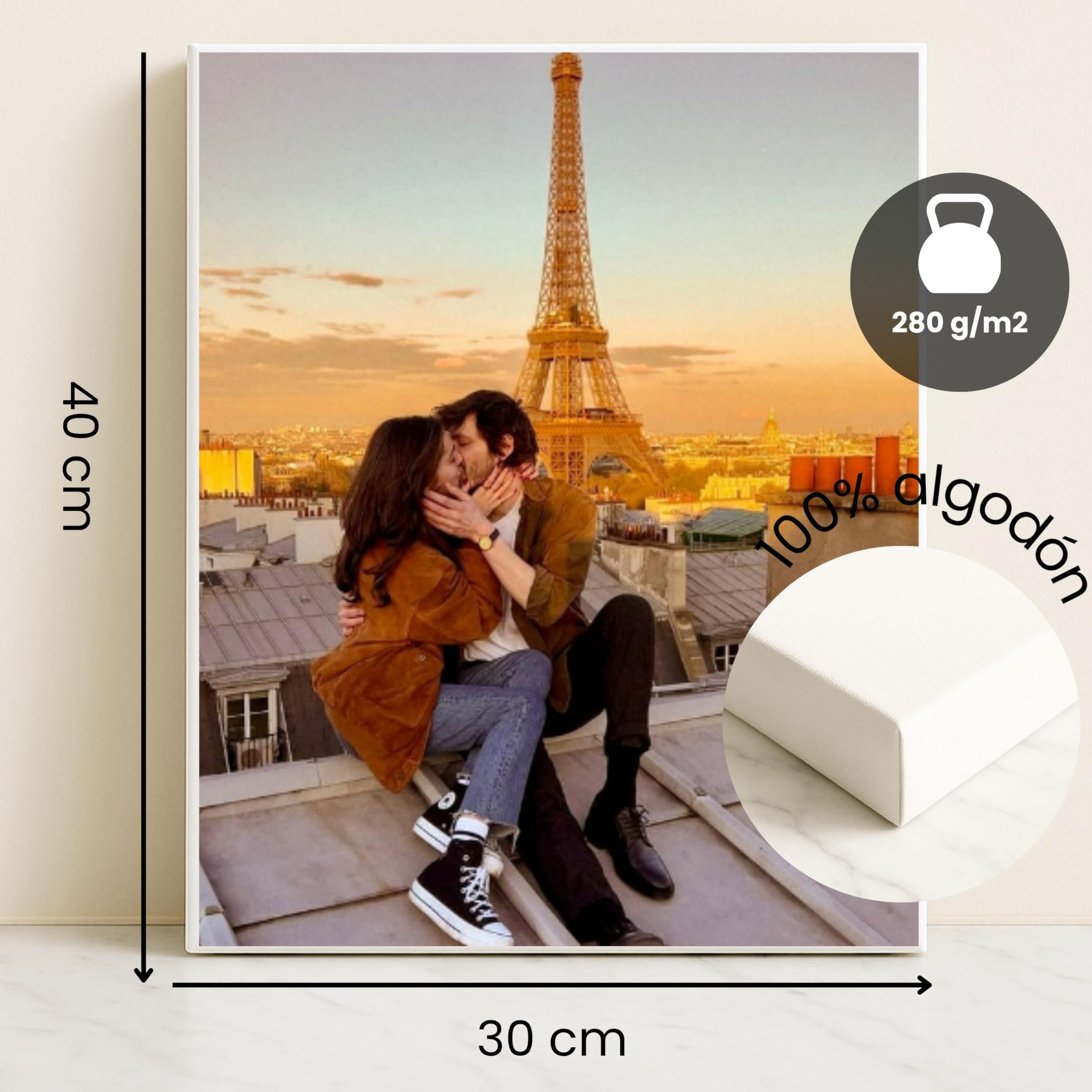 Lienzo Personalizado con 1 Foto en Bastidor de Madera | Cuadro Decorativo Moderno para Salón o Dormitorio | Regalo para Parejas, Aniversario, San Valentín | 30 x 40 cm