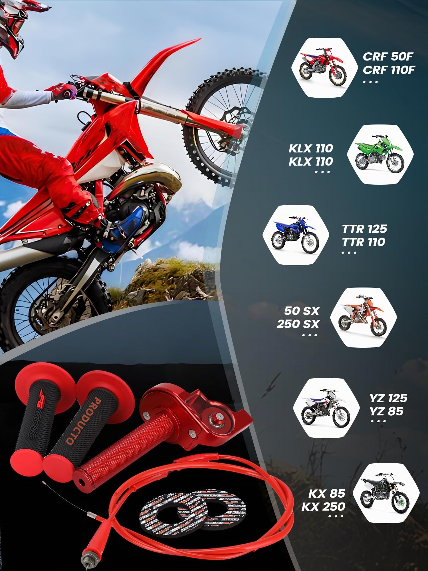 Empuñadura del Acelerador para Motocicleta de 7/8 Pulgadas, 22 mm, empuñaduras de Aluminio, Cable de Acelerador rápido Universal para manubrio de 50 110 125 150 200 250 CC