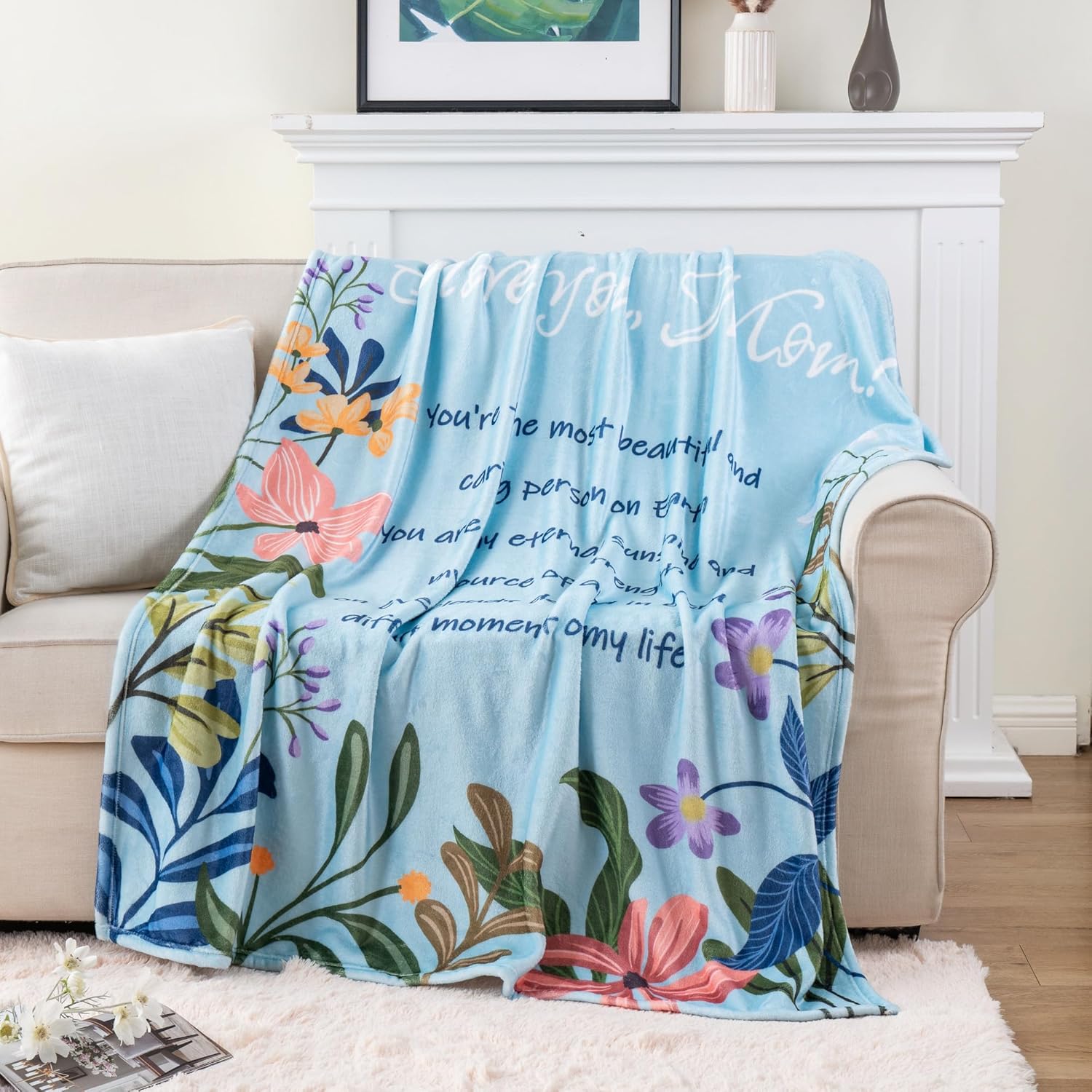 Battilo Unique Anniversary Birthday Gifts for Mom from Daughter Son, Mom Blanket, Gift for Mothers Day Christmas, Super Soft Flannel Throw Blankets for Couch Bed 50 x 60, Light Blue - Image 2