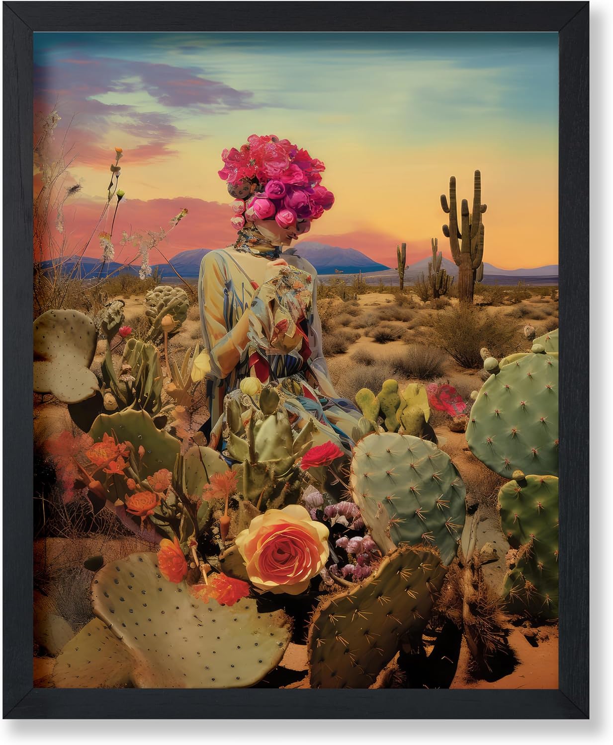Poster Master Desert Poster - Retro Flower Print - Surreal Creative Art - Modern Style - Cactus Illustration - Trippy Artwork - Aesthetic Artwork - Great Living Room or Office Decor - 8x10 UNFRAMED
